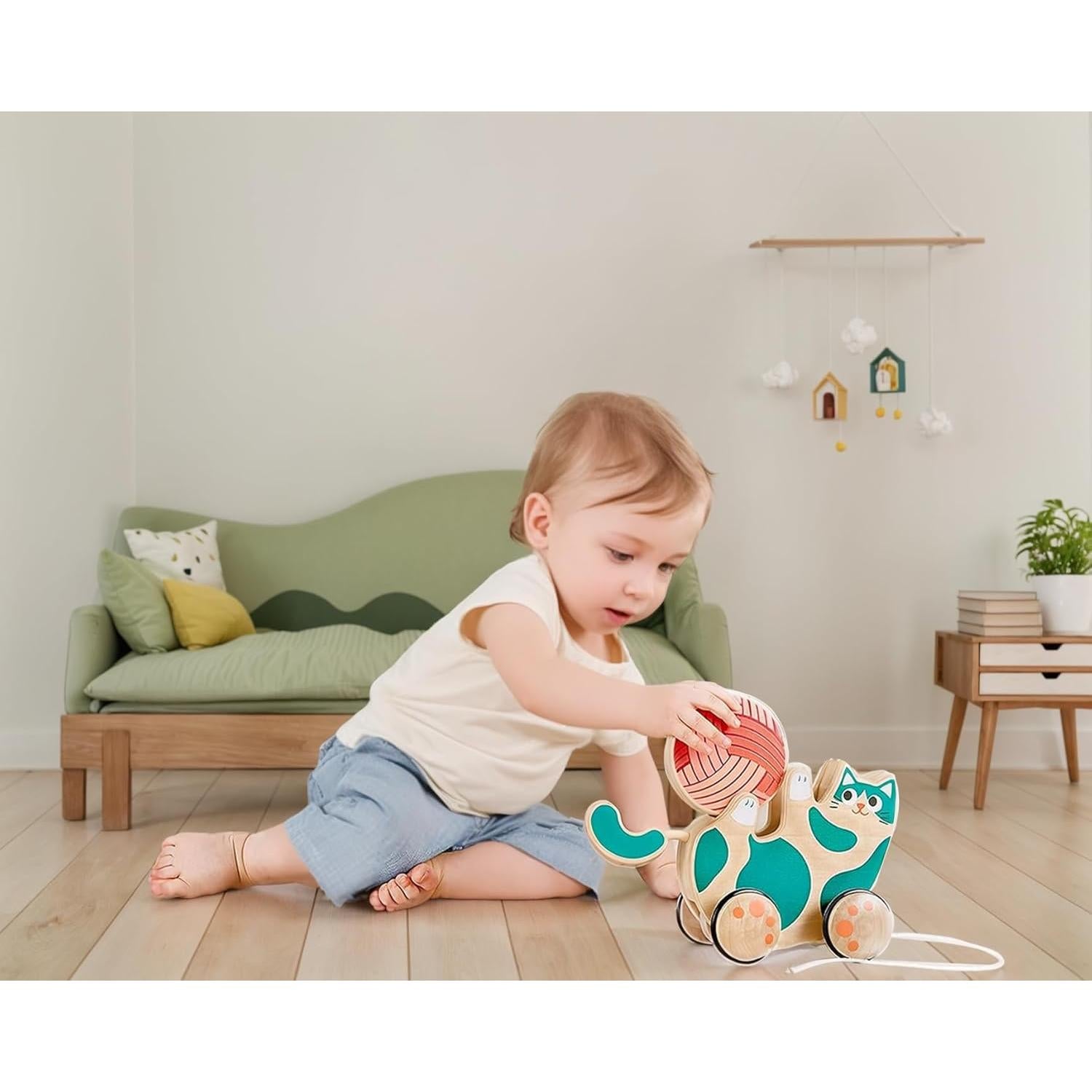 Hape Juguete Tirar y Rodar Gatito de Madera para Niños