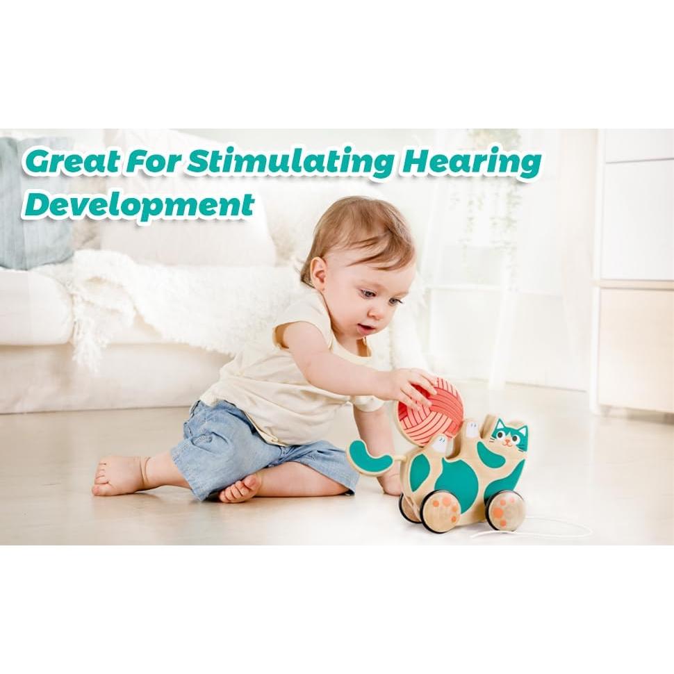 Hape Juguete Tirar y Rodar Gatito de Madera para Niños