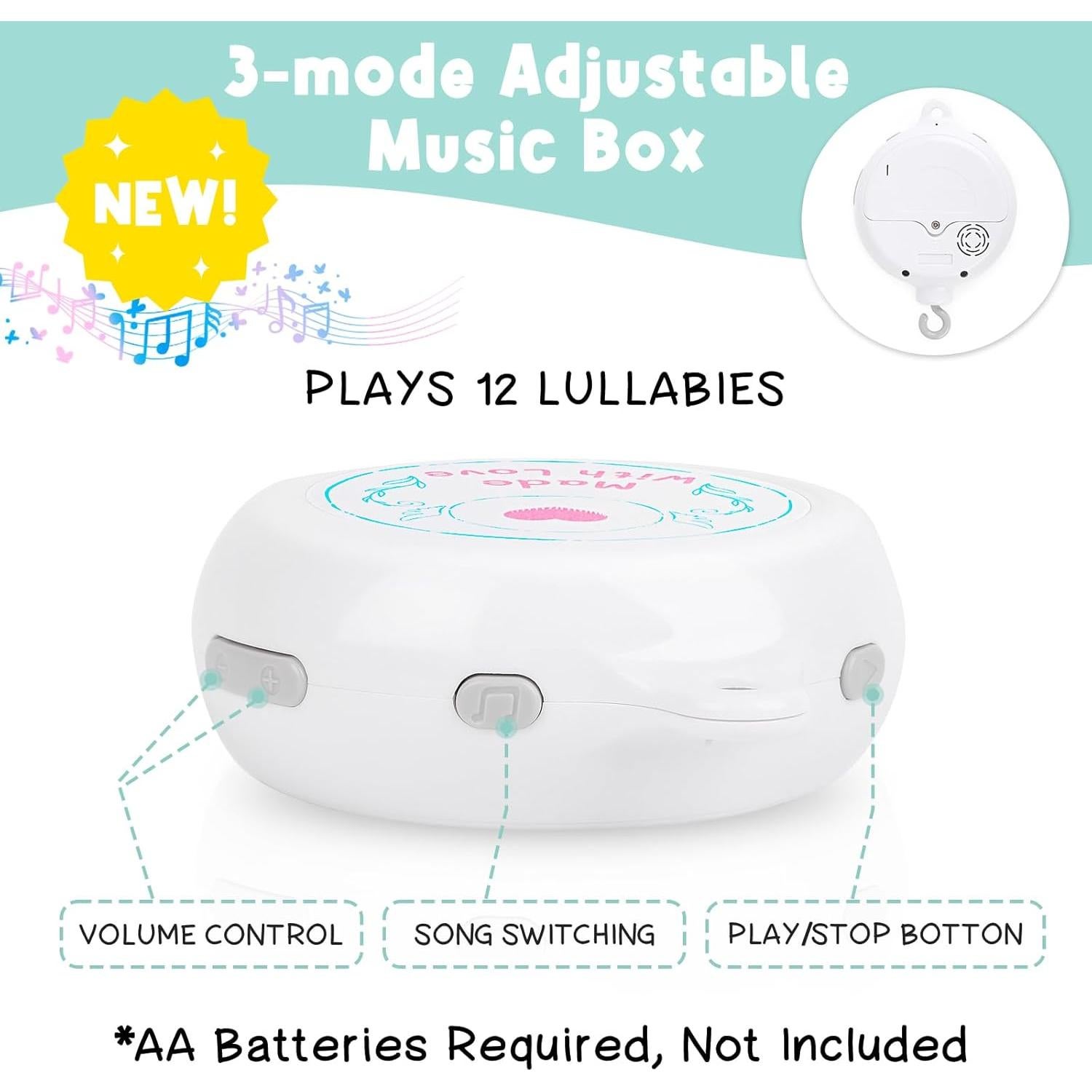 Móvil de Cuna Montessori con Música - Blanco y Negro