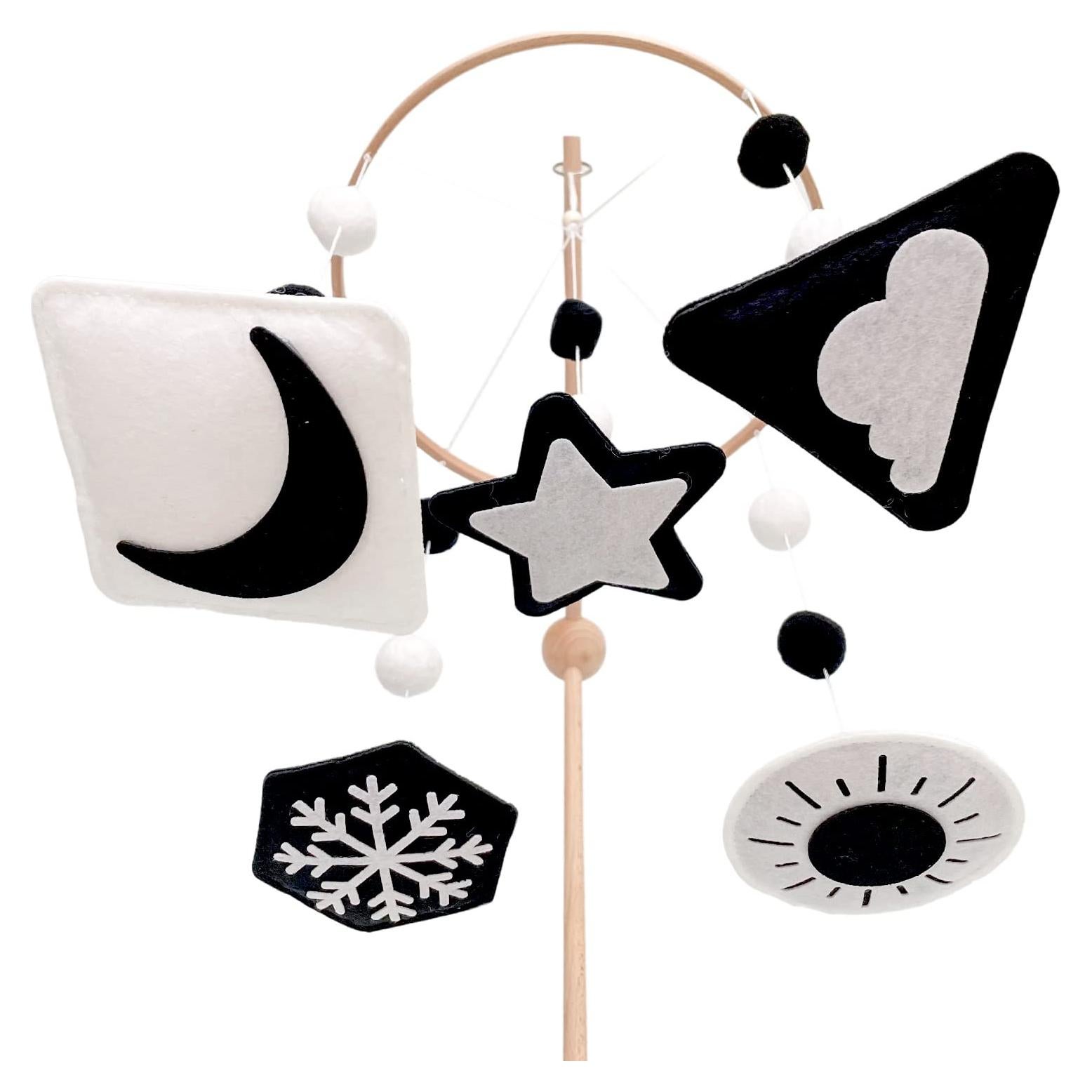 Móvil Montessori de Cuna Vlokup en Blanco y Negro - Estrellas, Sol y Nubes