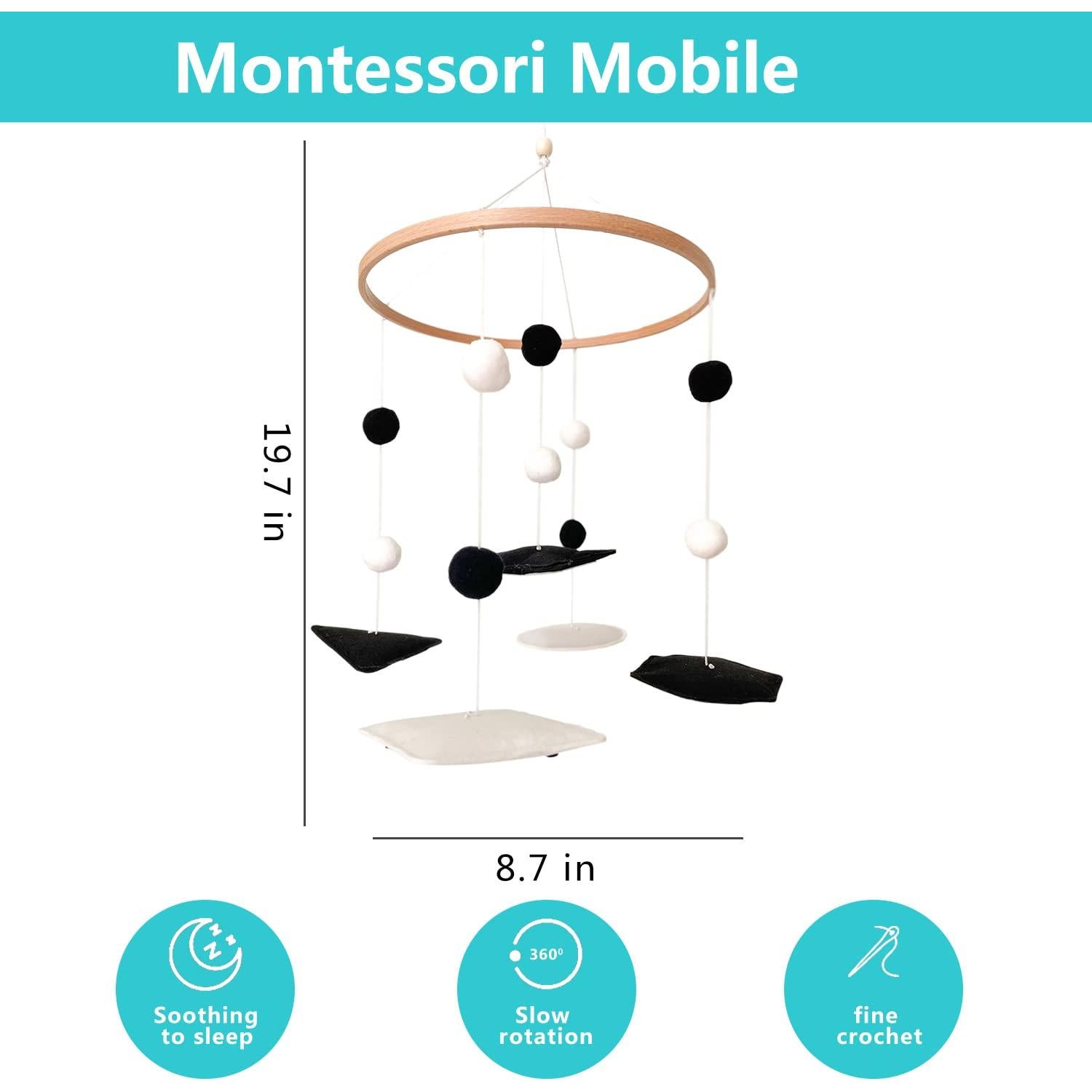 Móvil Montessori de Cuna Vlokup en Blanco y Negro - Estrellas, Sol y Nubes