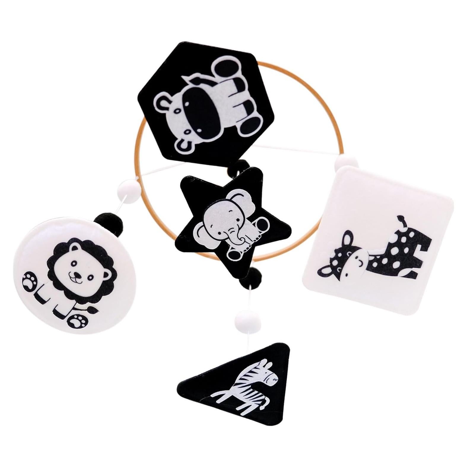 Móvil Montessori para cuna Vlokup Safari en blanco y negro