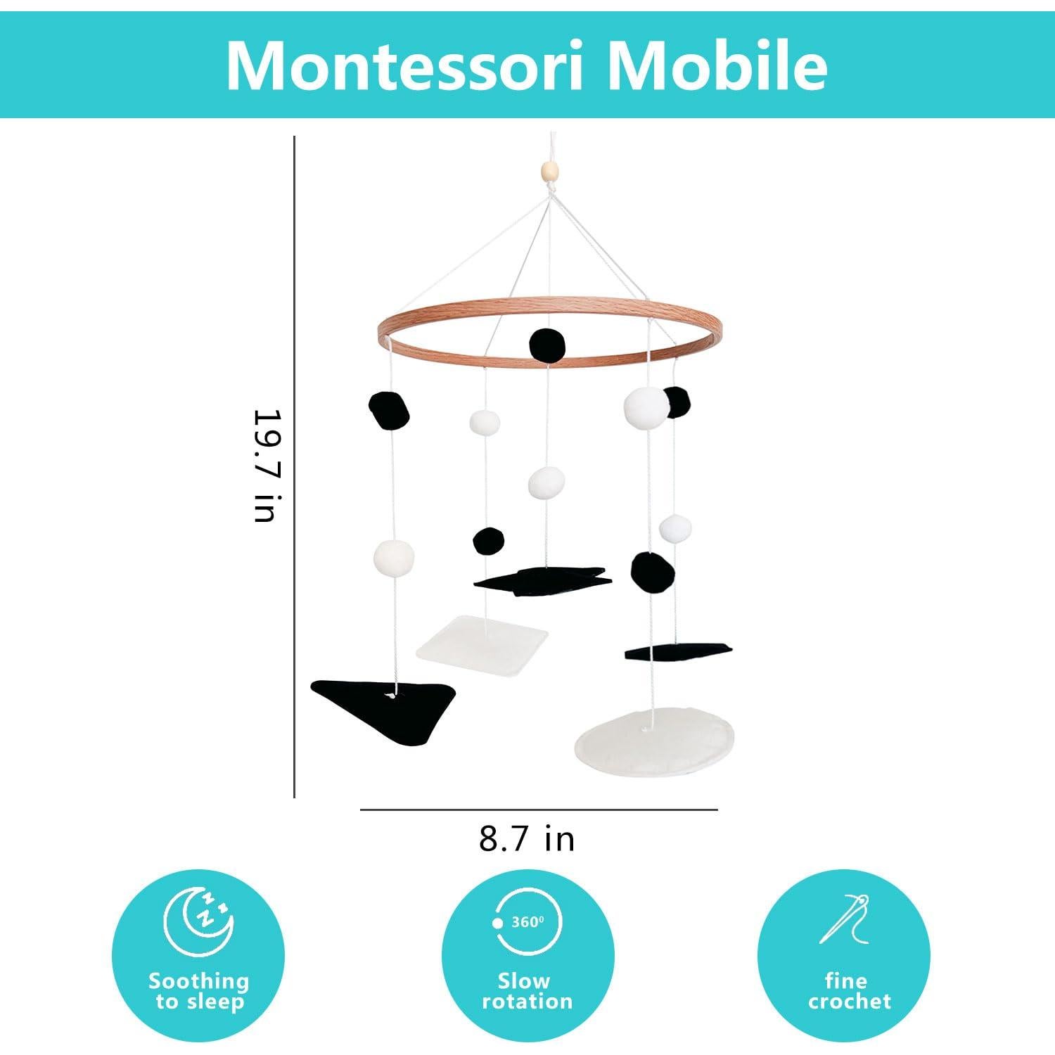 Móvil Montessori para cuna Vlokup Safari en blanco y negro