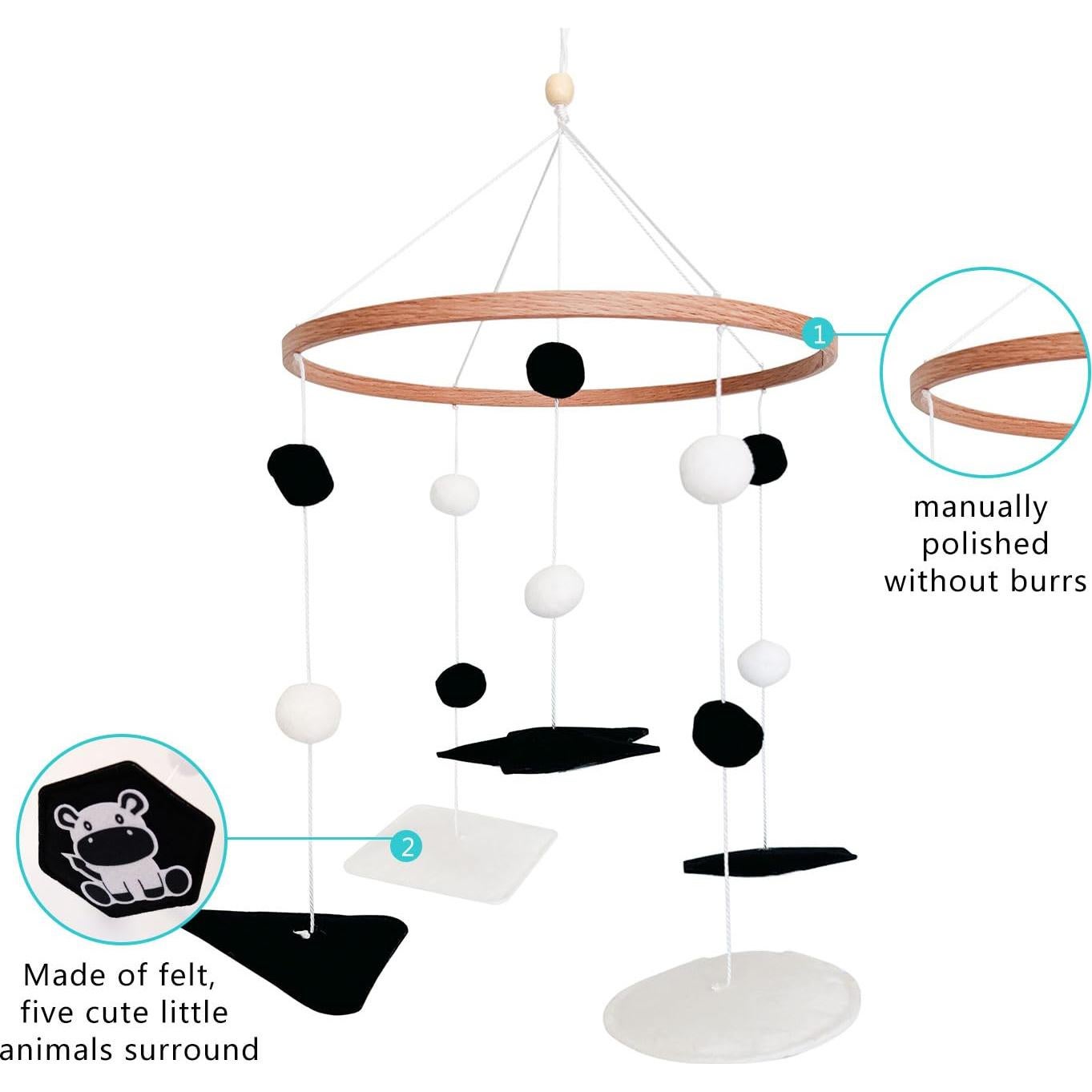 Móvil Montessori para cuna Vlokup Safari en blanco y negro