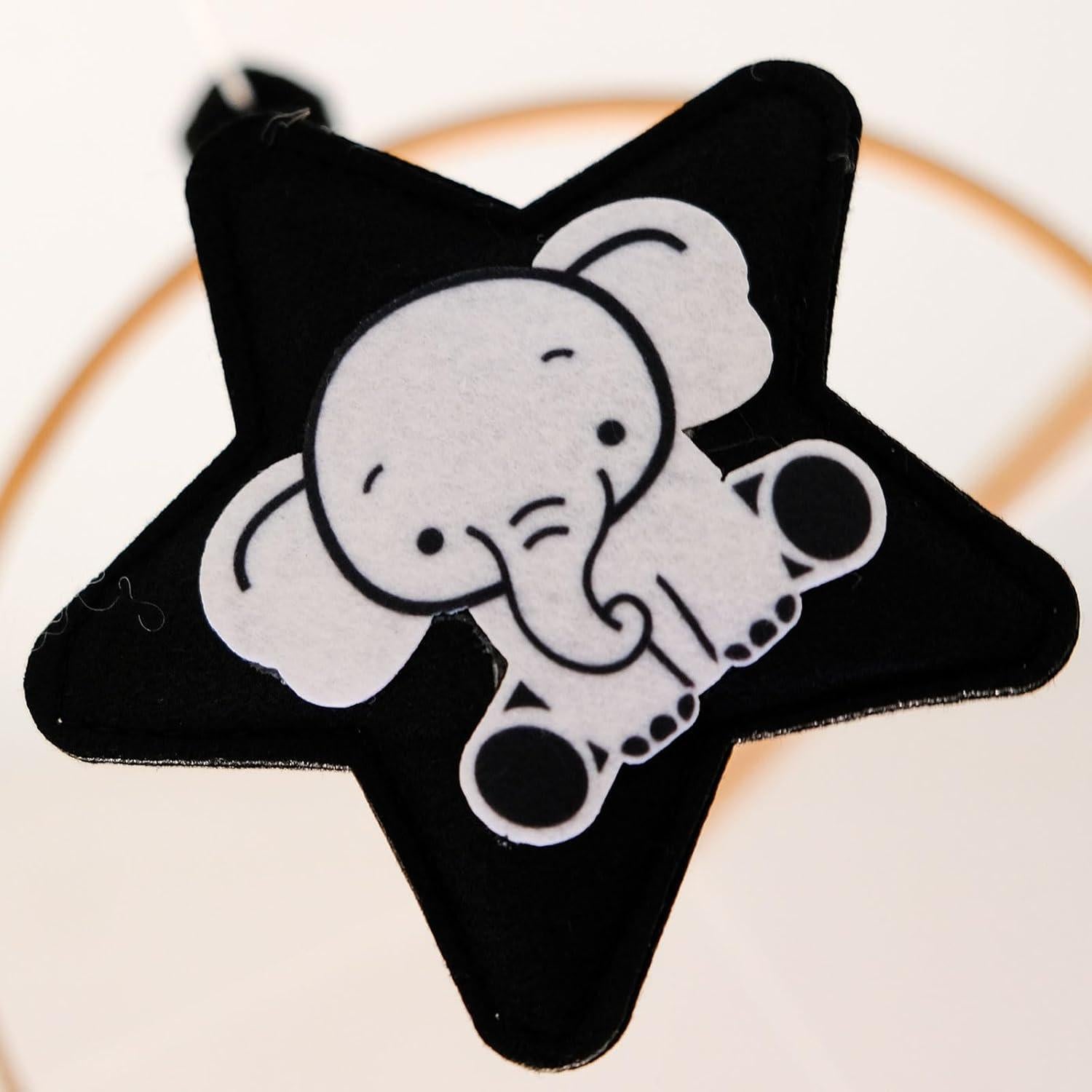 Móvil Montessori para cuna Vlokup Safari en blanco y negro