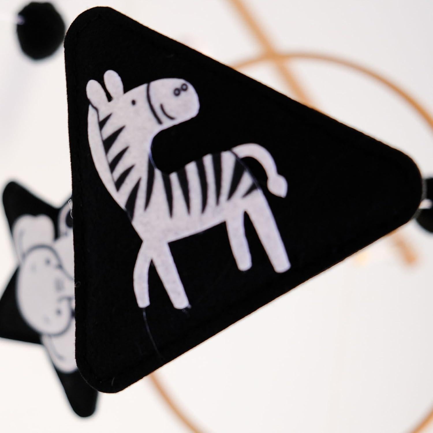 Móvil Montessori para cuna Vlokup Safari en blanco y negro