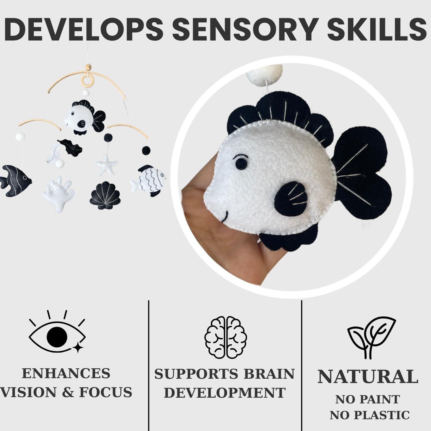 Móvil Montessori para Bebés VN3BTOY - Hecho a Mano en Fieltro y Madera