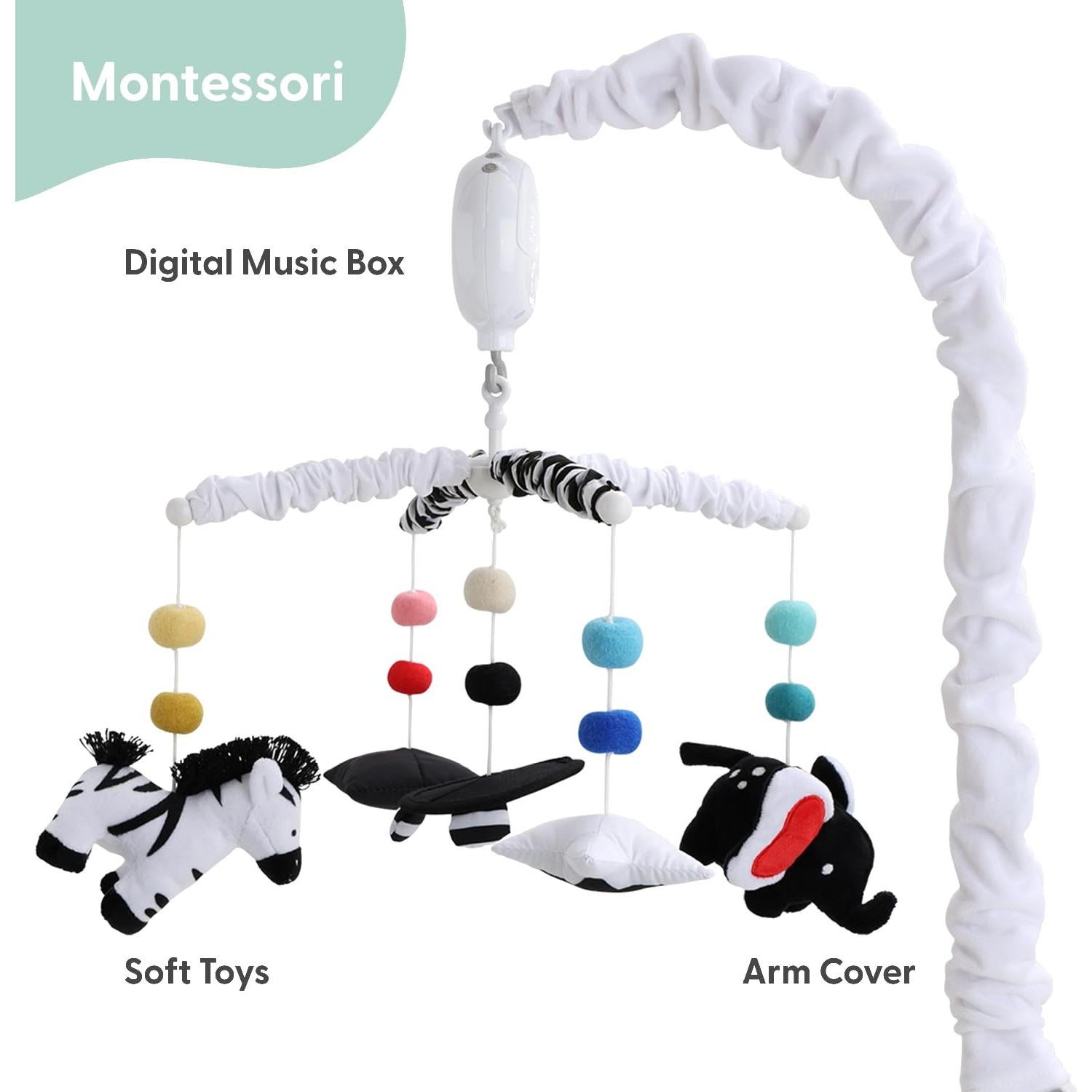 Móvil musical para cuna The Peanutshell, alto contraste