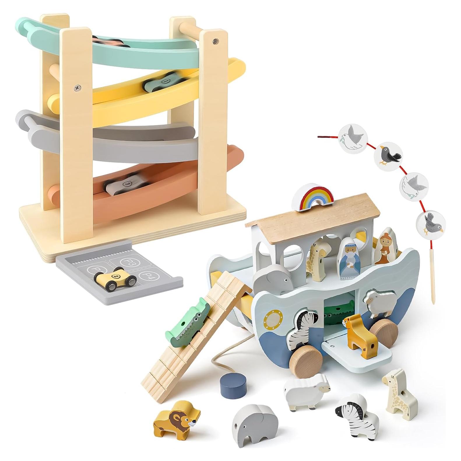 Juguetes Montessori Joyreal Madera Rampa Auto y Arca de Noé