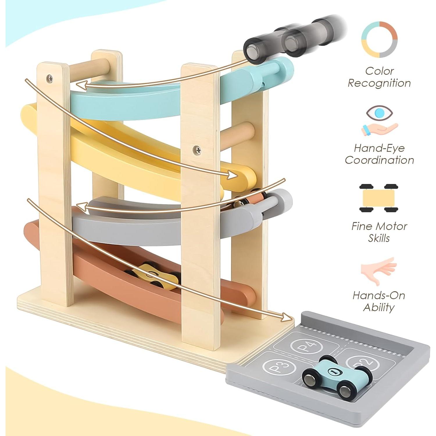 Juguetes Montessori Joyreal Madera Rampa Auto y Arca de Noé