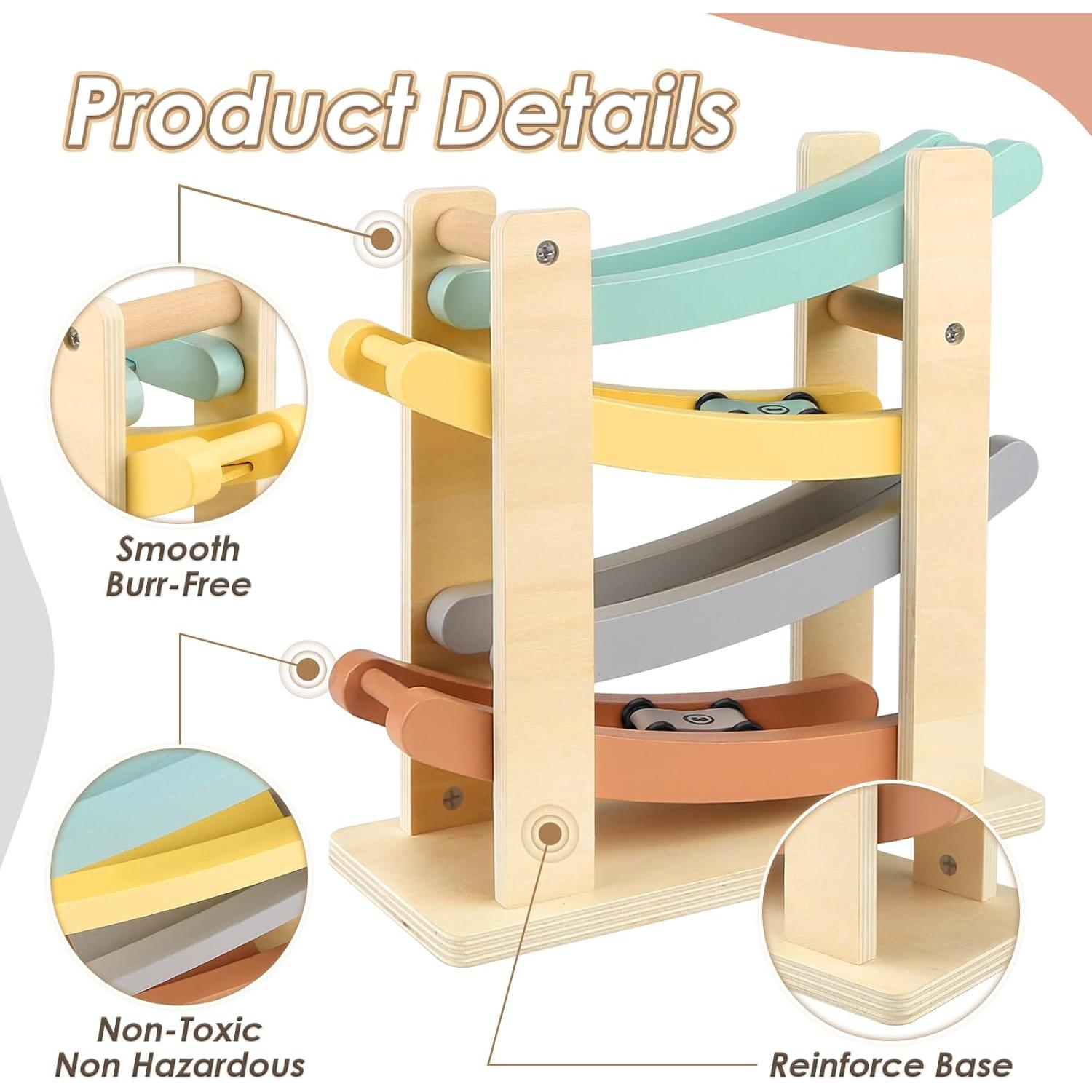 Juguetes Montessori Joyreal Madera Rampa Auto y Arca de Noé