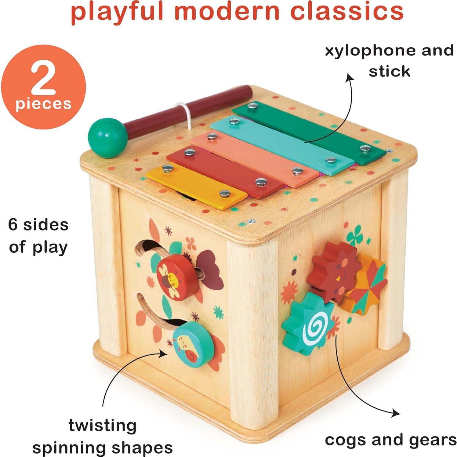 Cubo de Actividades Montessori Mentari - Madera 6-en-1 - 14x14x15.5cm