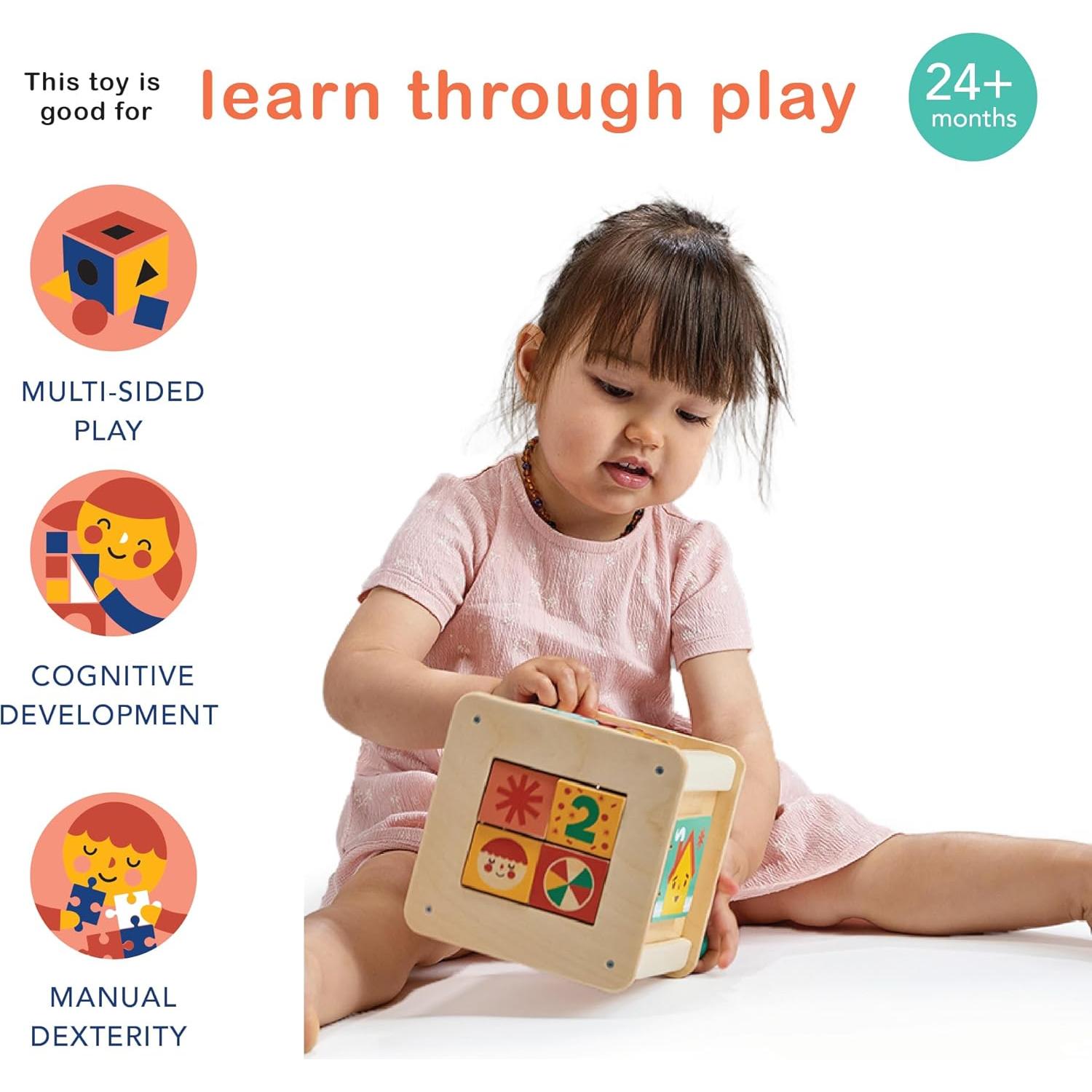 Cubo de Actividades Montessori Mentari - Madera 6-en-1 - 14x14x15.5cm