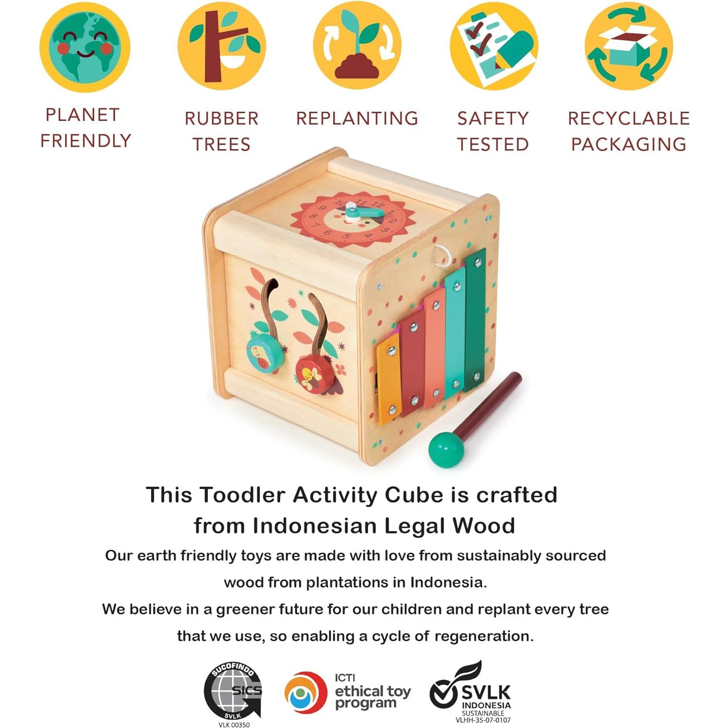 Cubo de Actividades Montessori Mentari - Madera 6-en-1 - 14x14x15.5cm