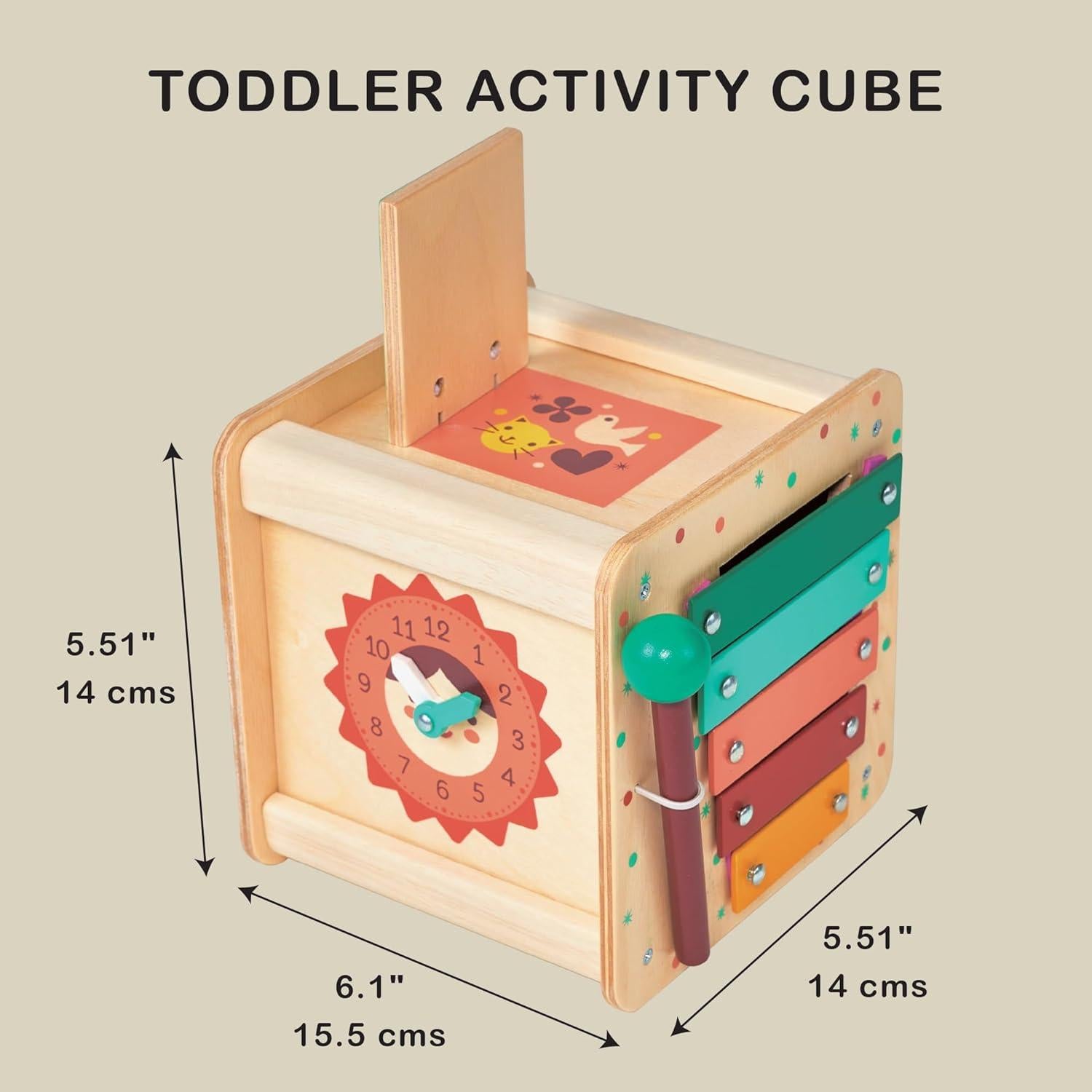 Cubo de Actividades Montessori Mentari - Madera 6-en-1 - 14x14x15.5cm