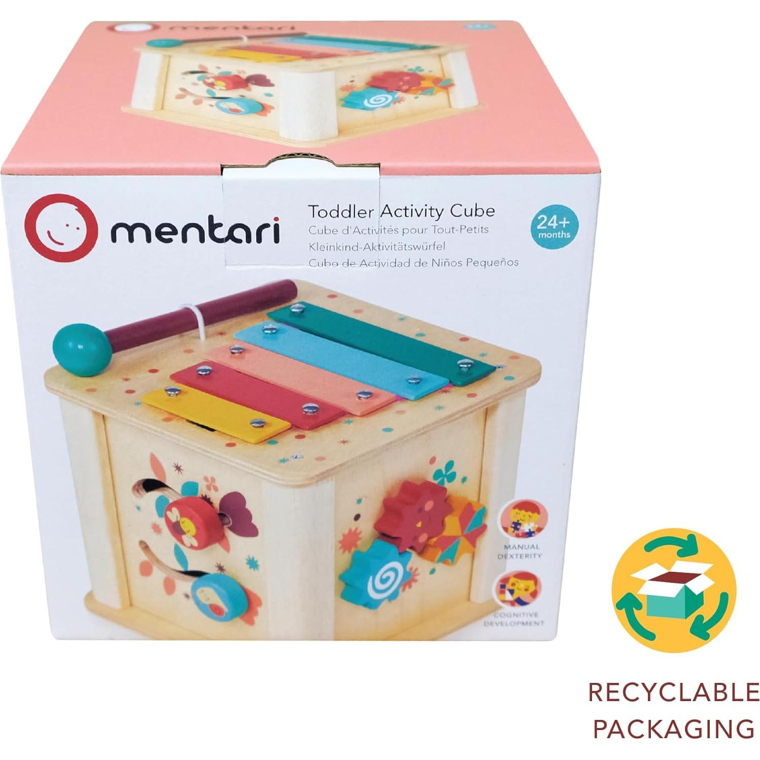 Cubo de Actividades Montessori Mentari - Madera 6-en-1 - 14x14x15.5cm
