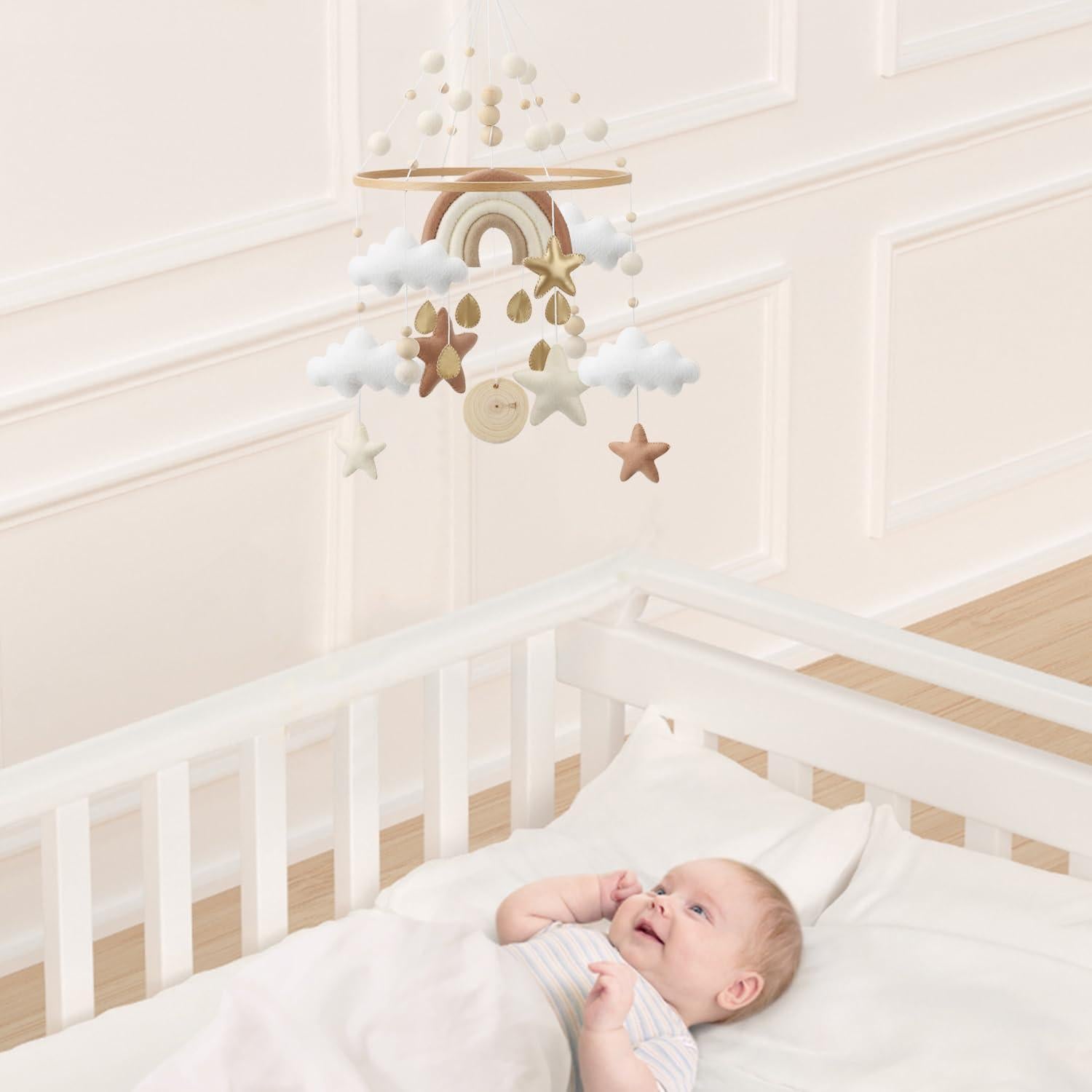 Móvil de Cuna Arcoíris Flora & Ivy - Boho Neutro 30x30 cm