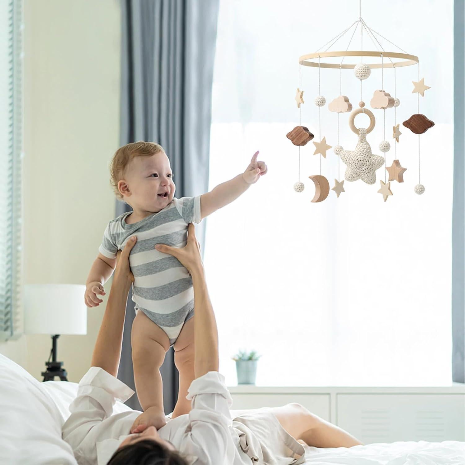 Móvil de Cuna Hecho a Mano NICEMER Estrellas y Nubes