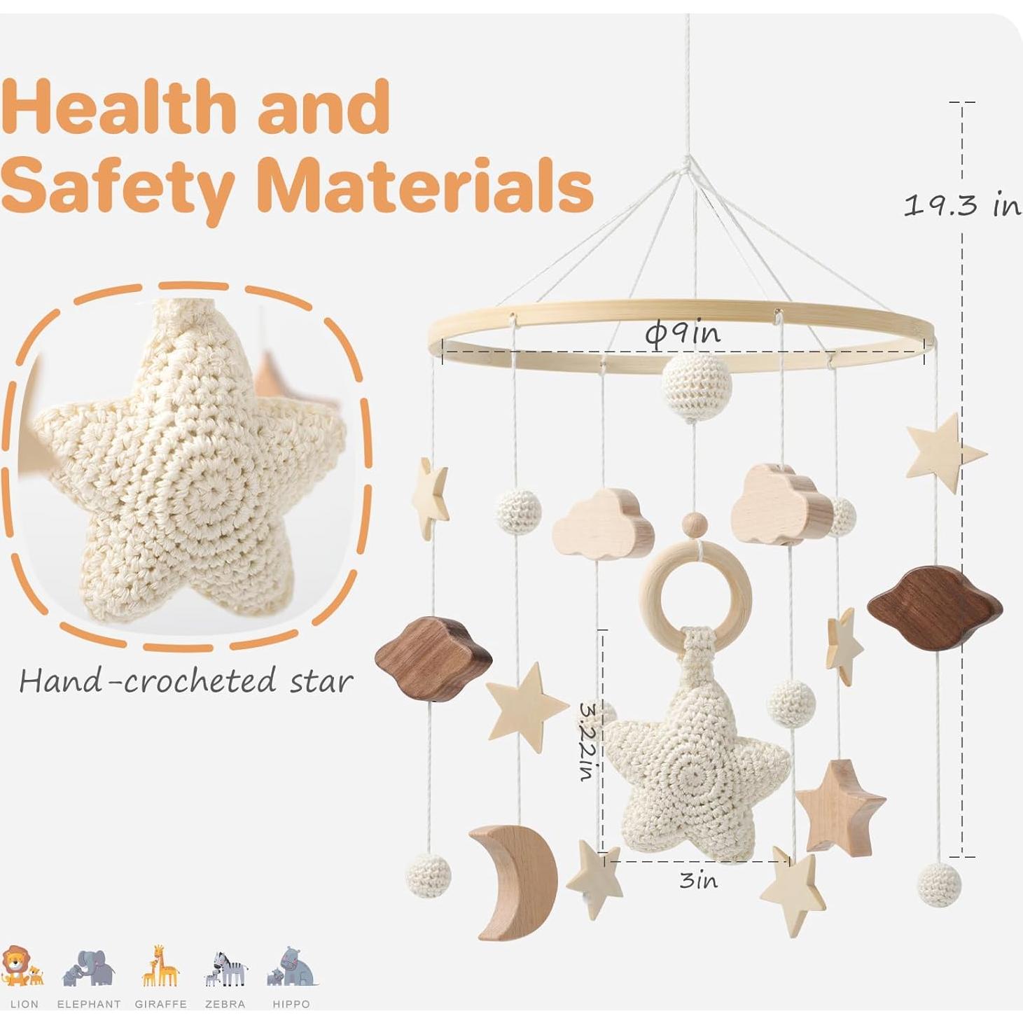 Móvil de Cuna Hecho a Mano NICEMER Estrellas y Nubes