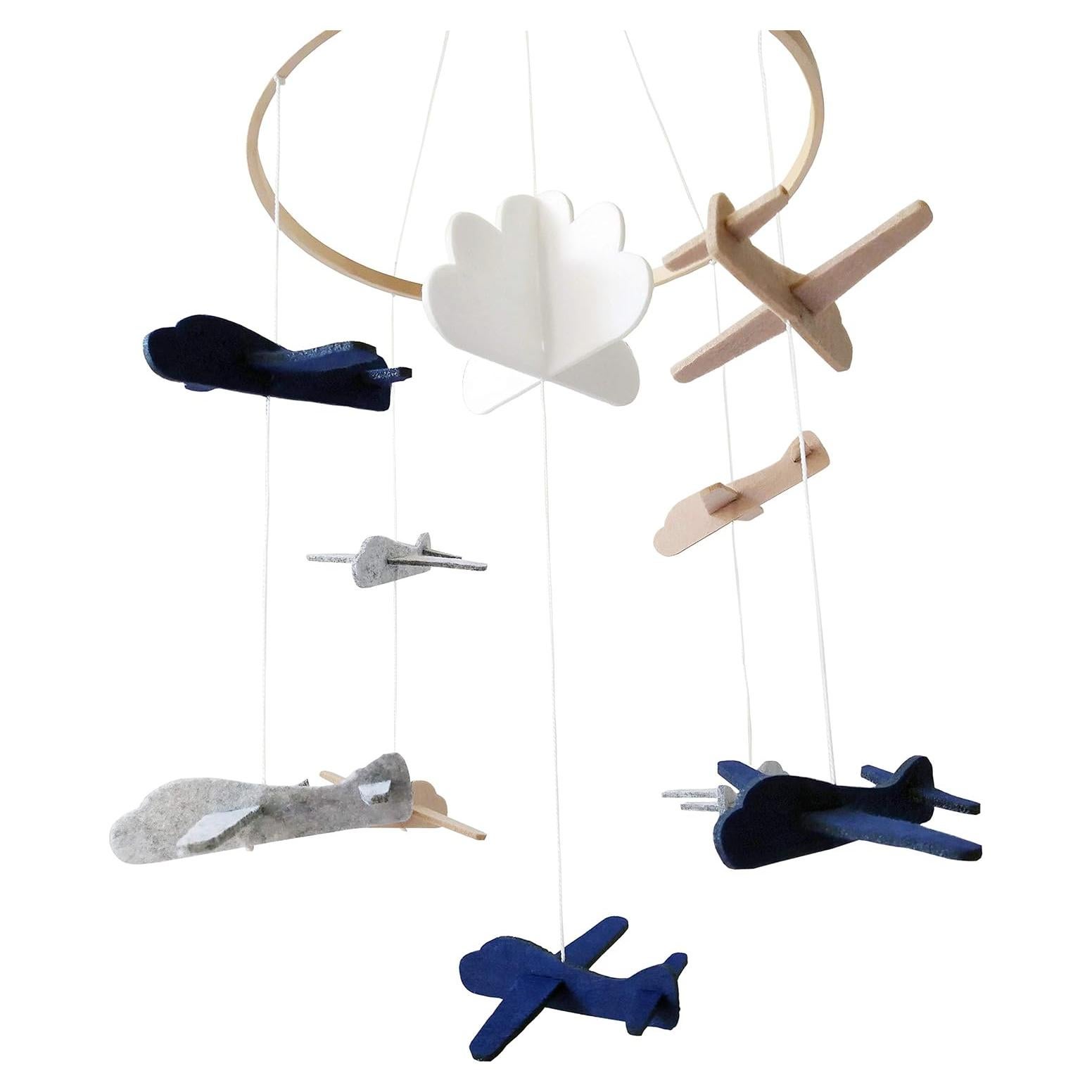 Móvil de Cuna Sorrel + Fern Aviones en las Nubes - Gris y Blanco