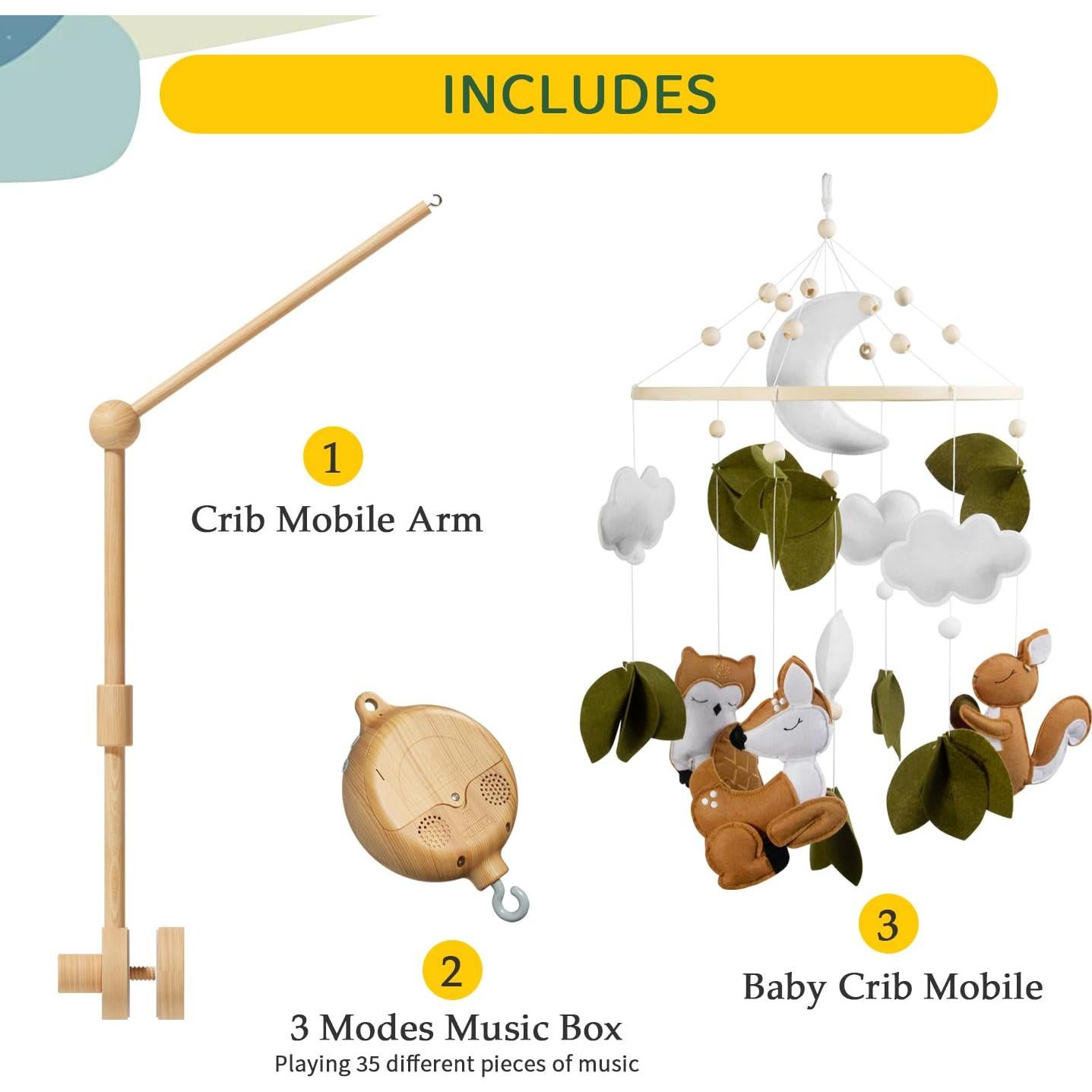 Móvil de Cuna Musical FEISIKE 86.36 cm Animales del Bosque