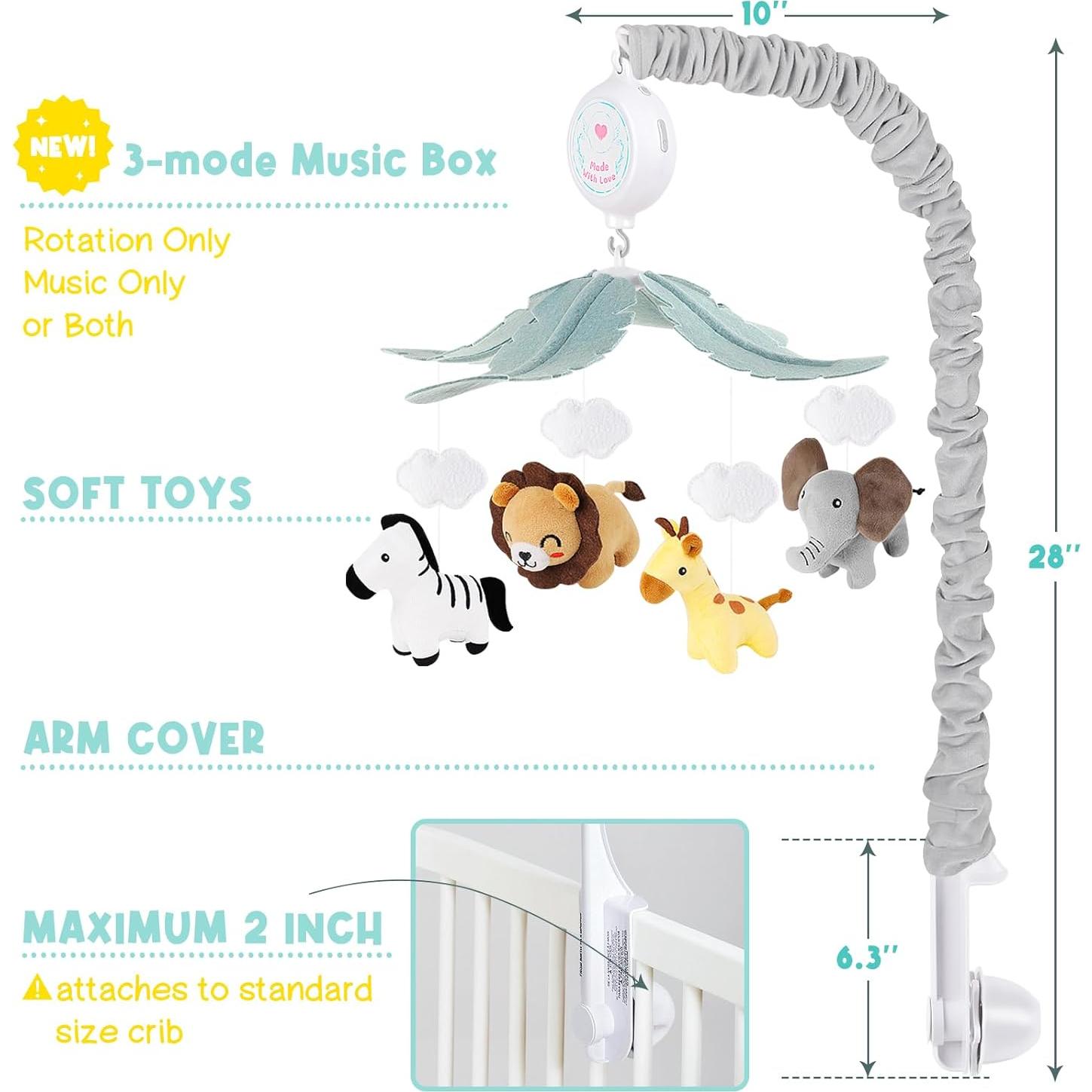 Móvil de Cuna Musical PIIKAGO Safari con Animales de Peluche