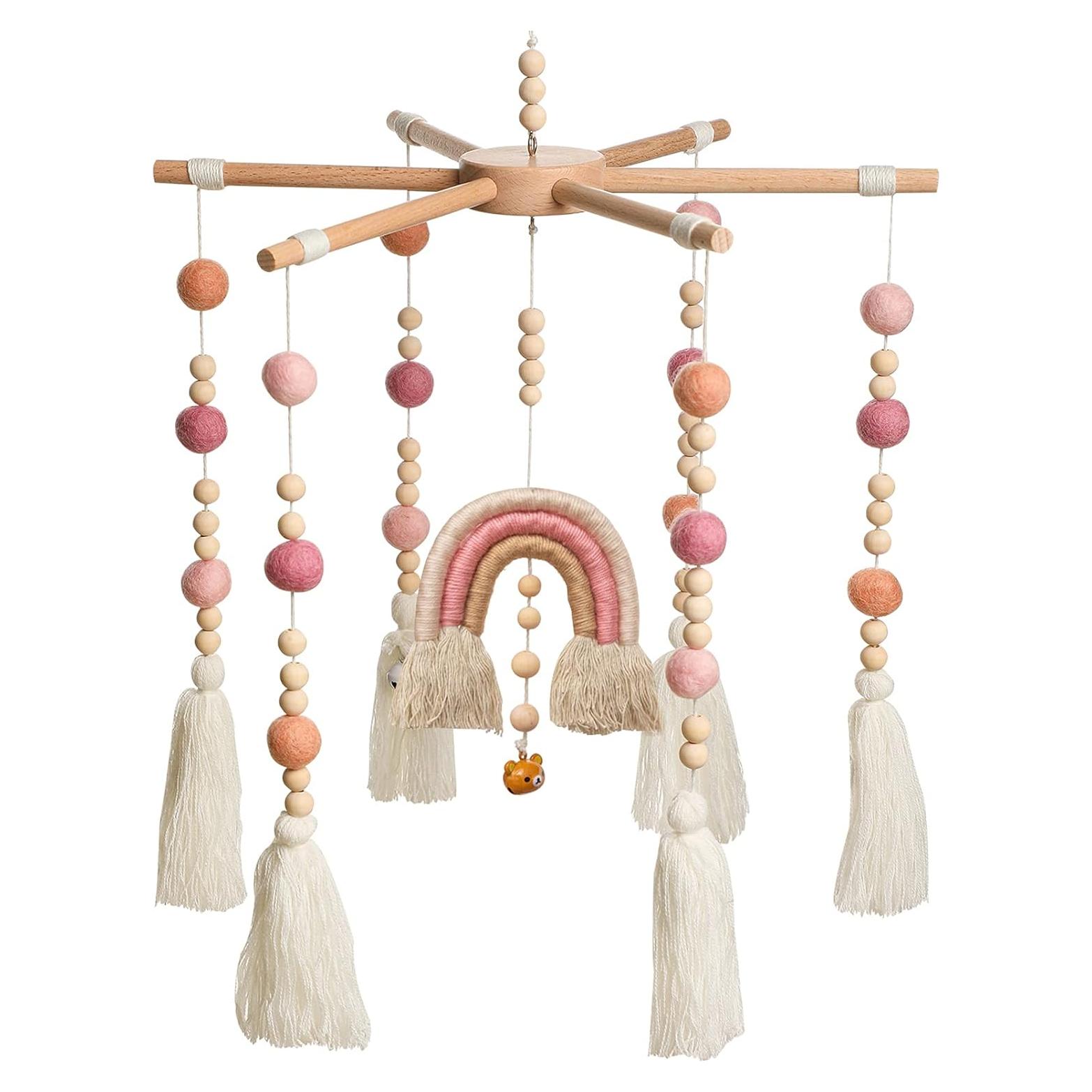 Móvil para Cuna HZHT de Madera y Algodón Rosa 240g