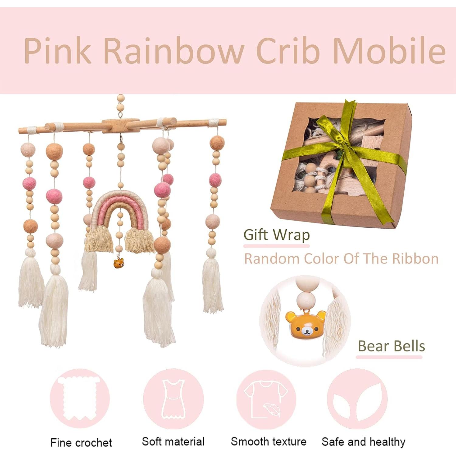 Móvil para Cuna HZHT de Madera y Algodón Rosa 240g