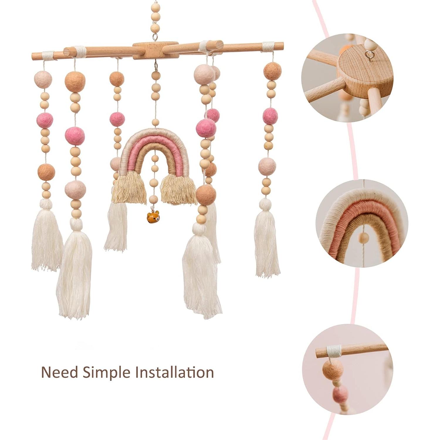 Móvil para Cuna HZHT de Madera y Algodón Rosa 240g