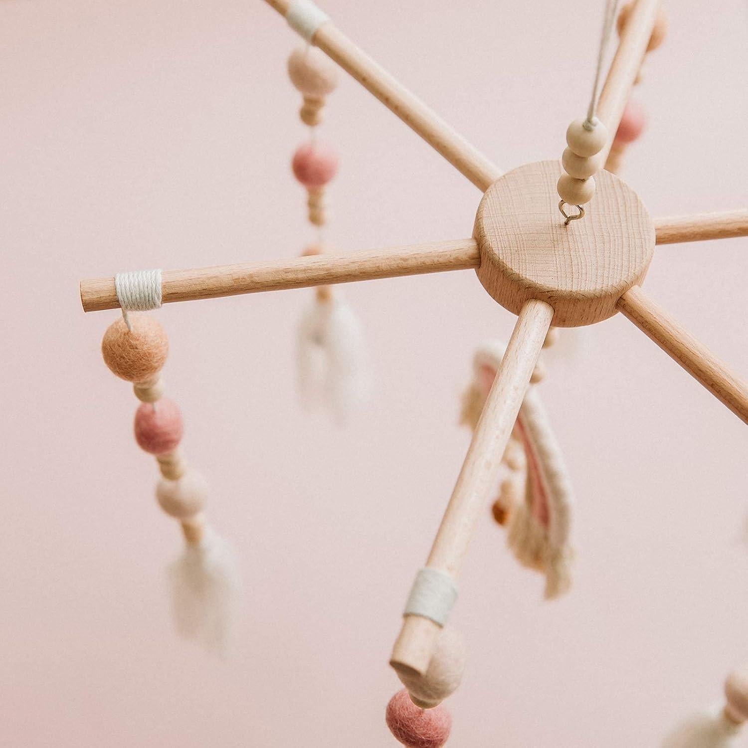 Móvil para Cuna HZHT de Madera y Algodón Rosa 240g