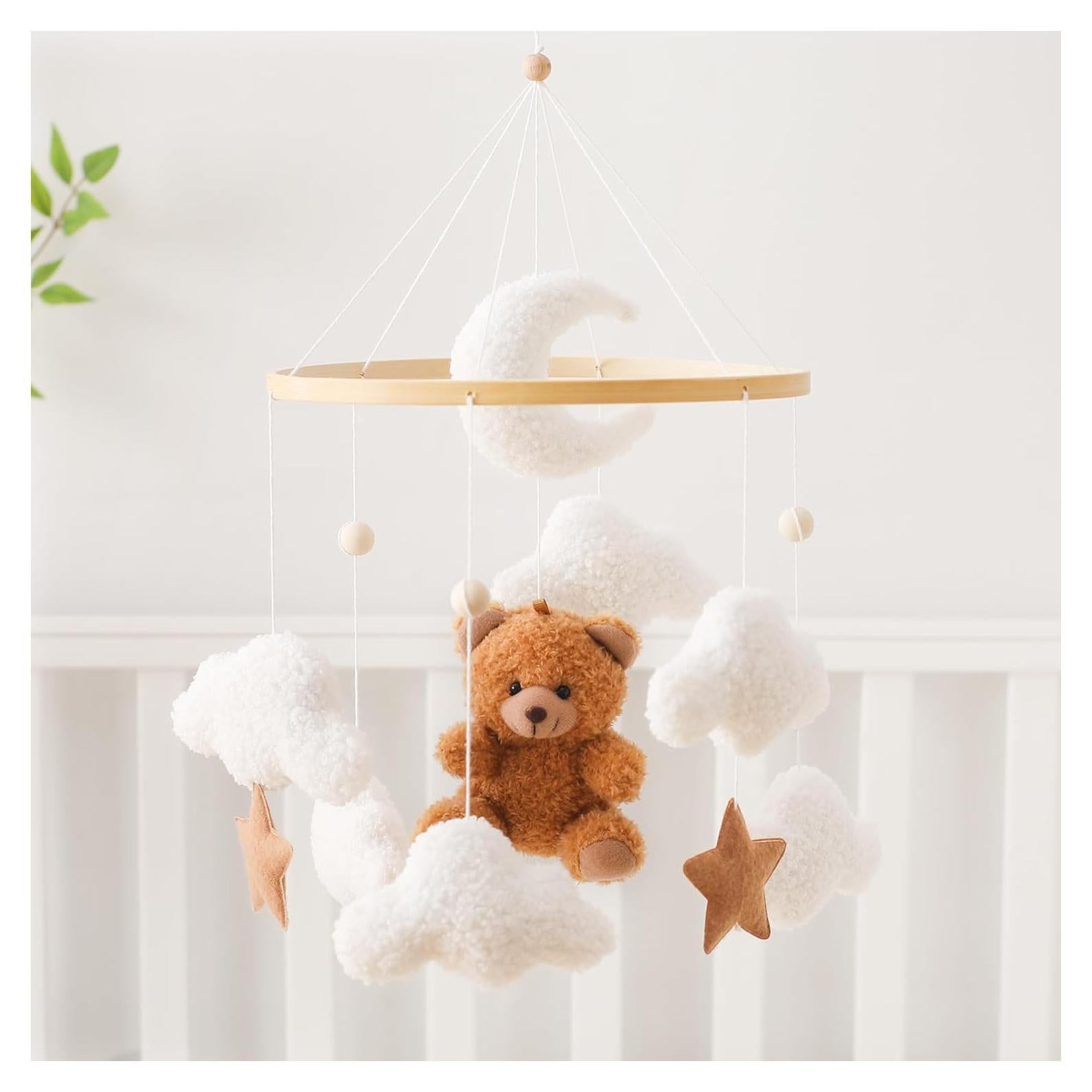 Móvil de Cuna Oso Nube Hecho a Mano - Musical - Marrón