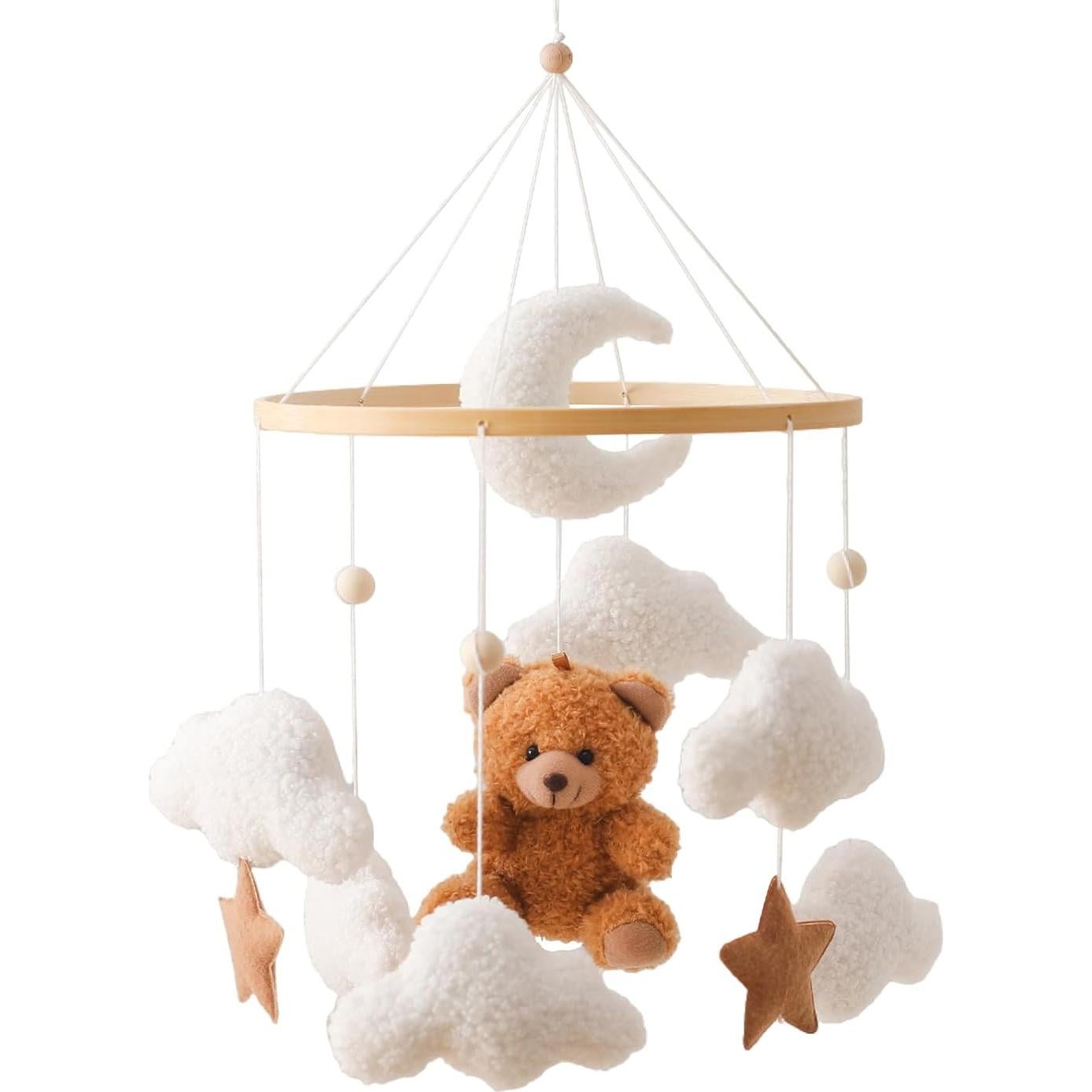 Móvil de Cuna Oso Nube Hecho a Mano - Musical - Marrón