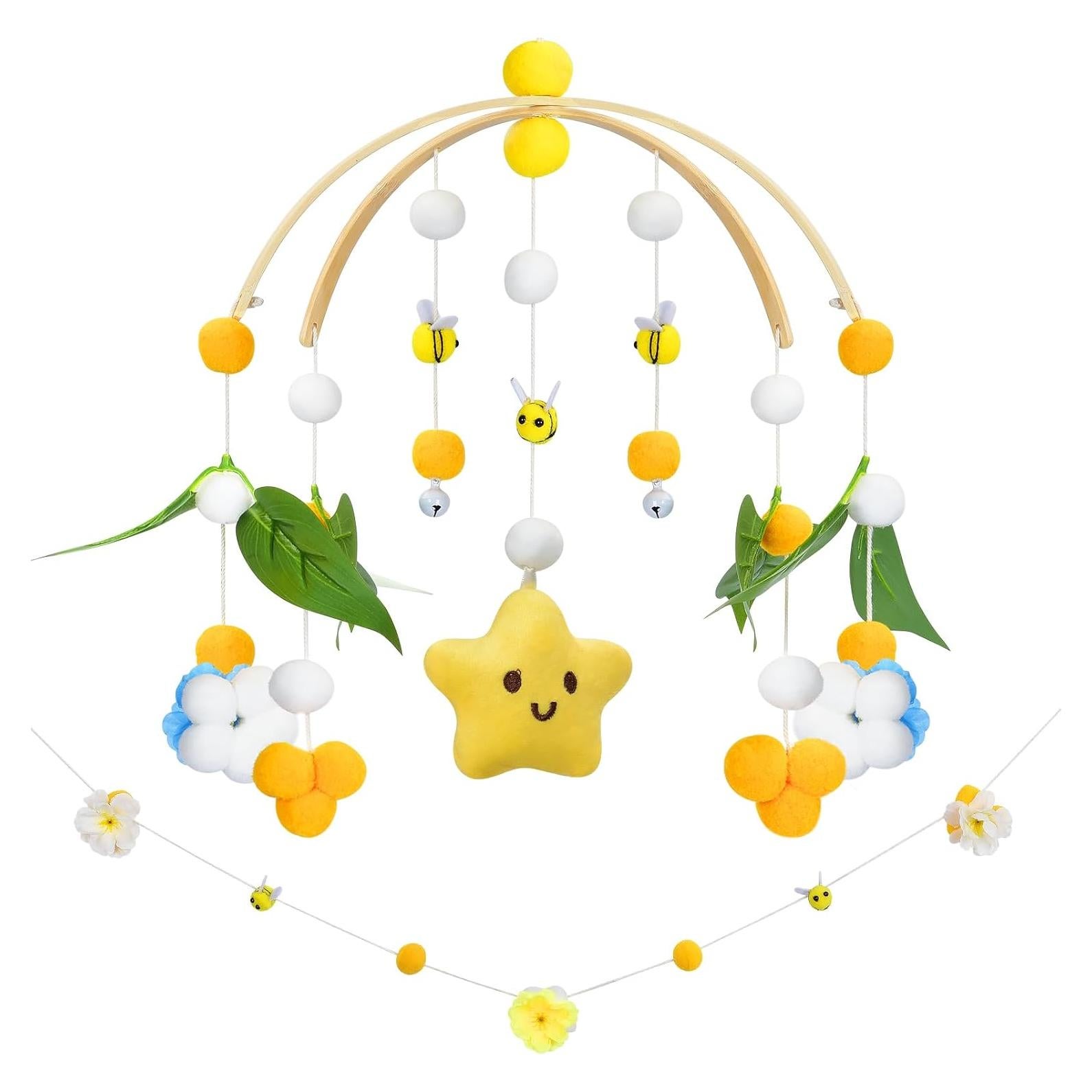 Móvil para Cuna Fcesuk Estrellas y Flores Amarillo 22.86cm