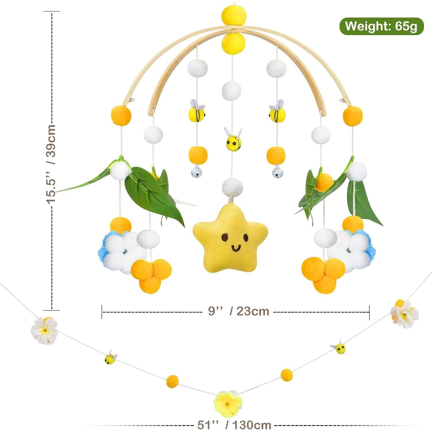 Móvil para Cuna Fcesuk Estrellas y Flores Amarillo 22.86cm