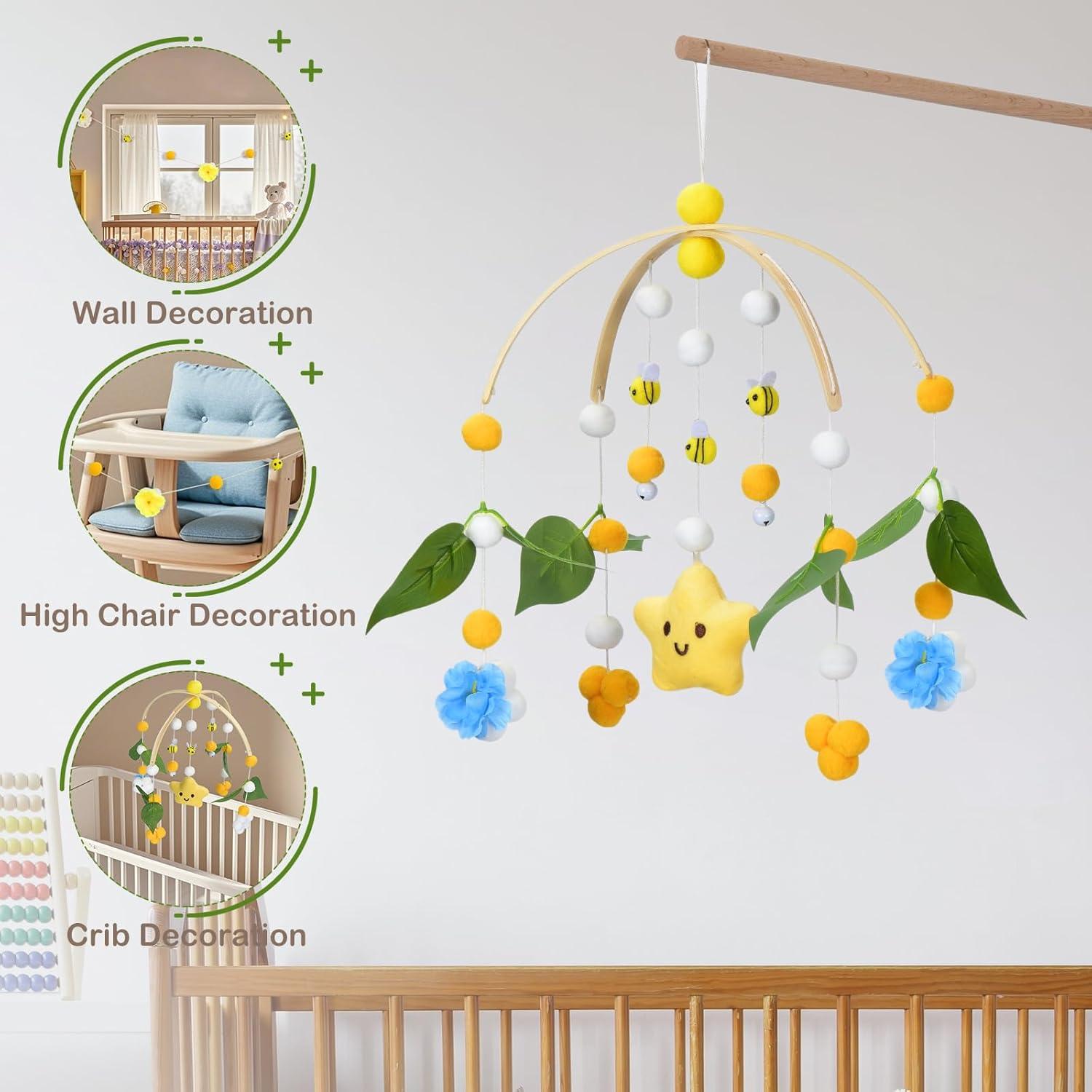 Móvil para Cuna Fcesuk Estrellas y Flores Amarillo 22.86cm