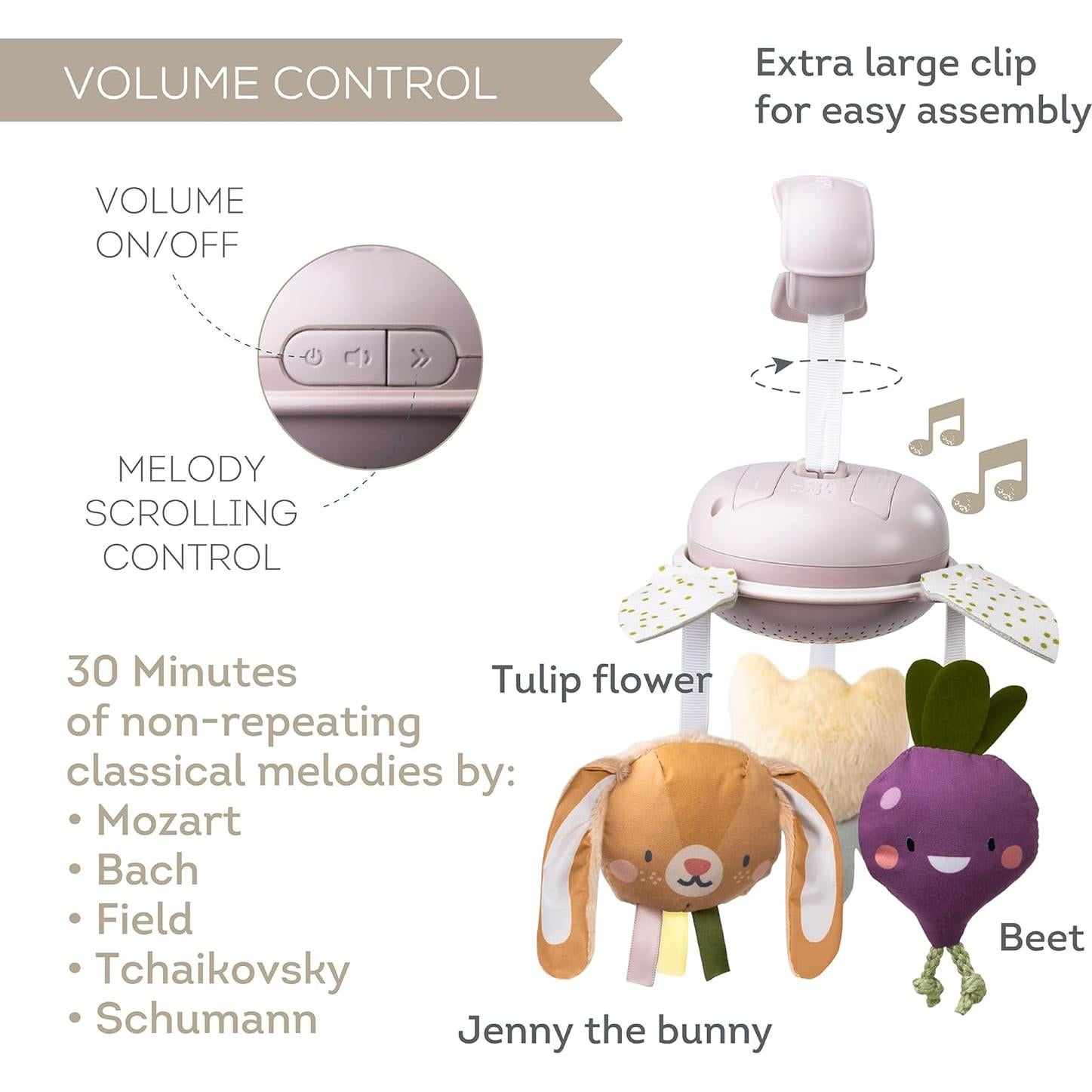 Móvil Musical Jardín Taf Toys para Cuna con Melodías Clásicas