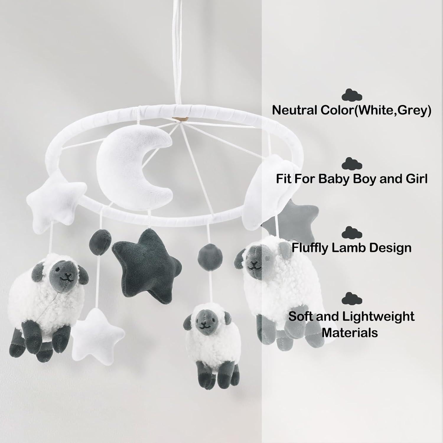 Móvil de Cuna de Oveja Escocesa para Bebés - Gris