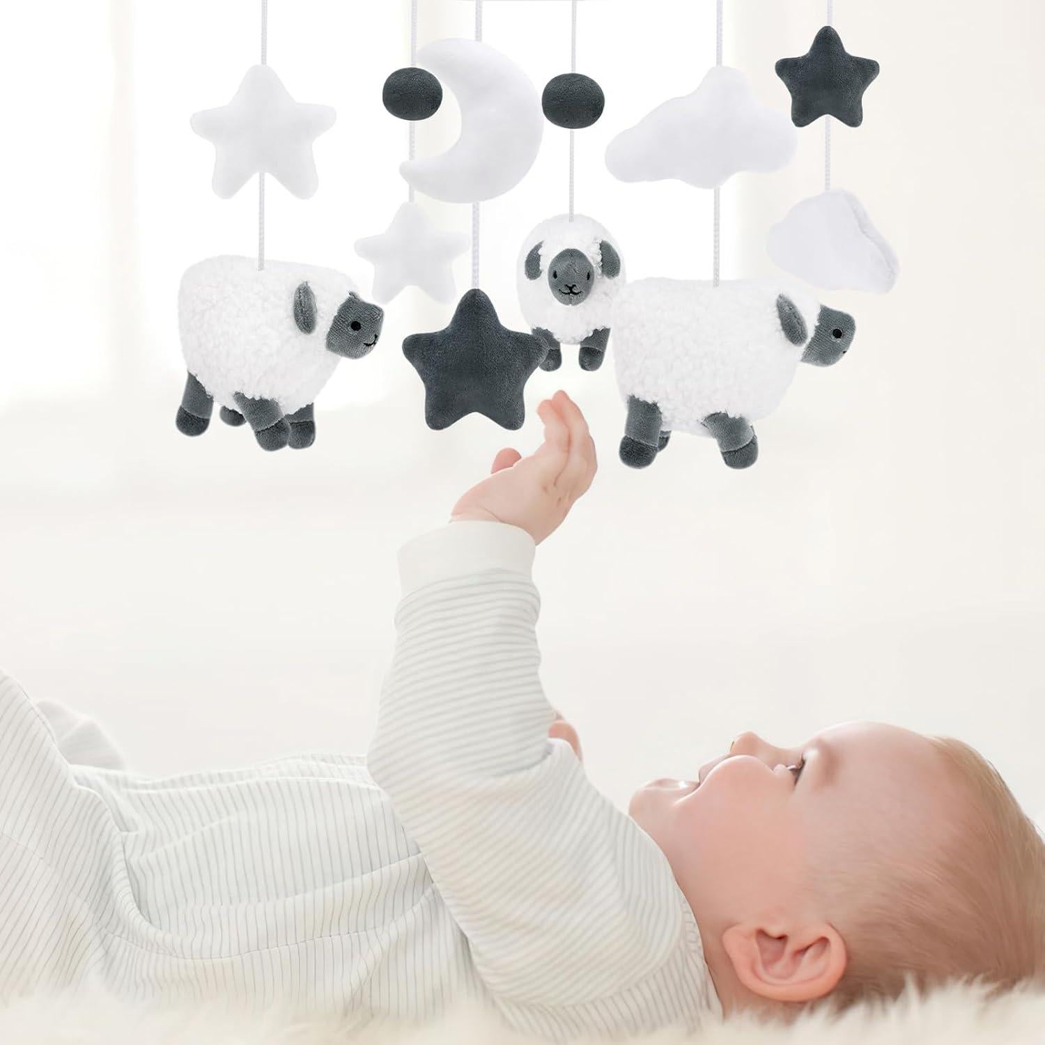 Móvil de Cuna de Oveja Escocesa para Bebés - Gris