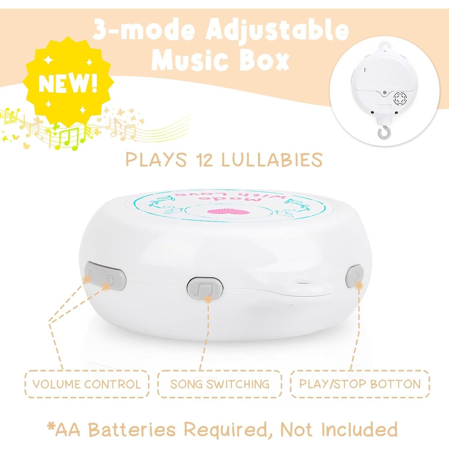 Móvil de Cuna Musical PIIKAGO Dinosaurios Beige 3 Modos