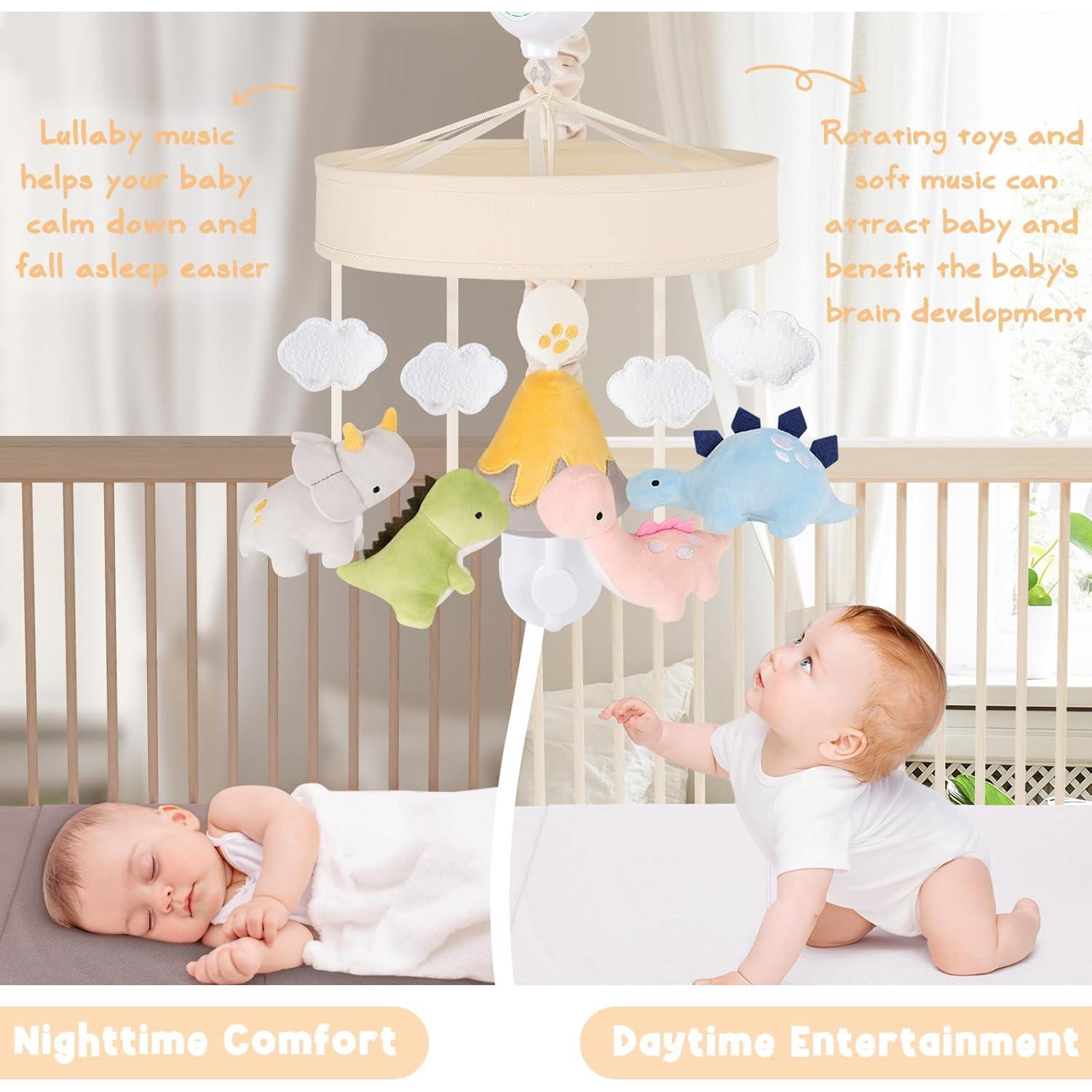 Móvil de Cuna Musical PIIKAGO Dinosaurios Beige 3 Modos