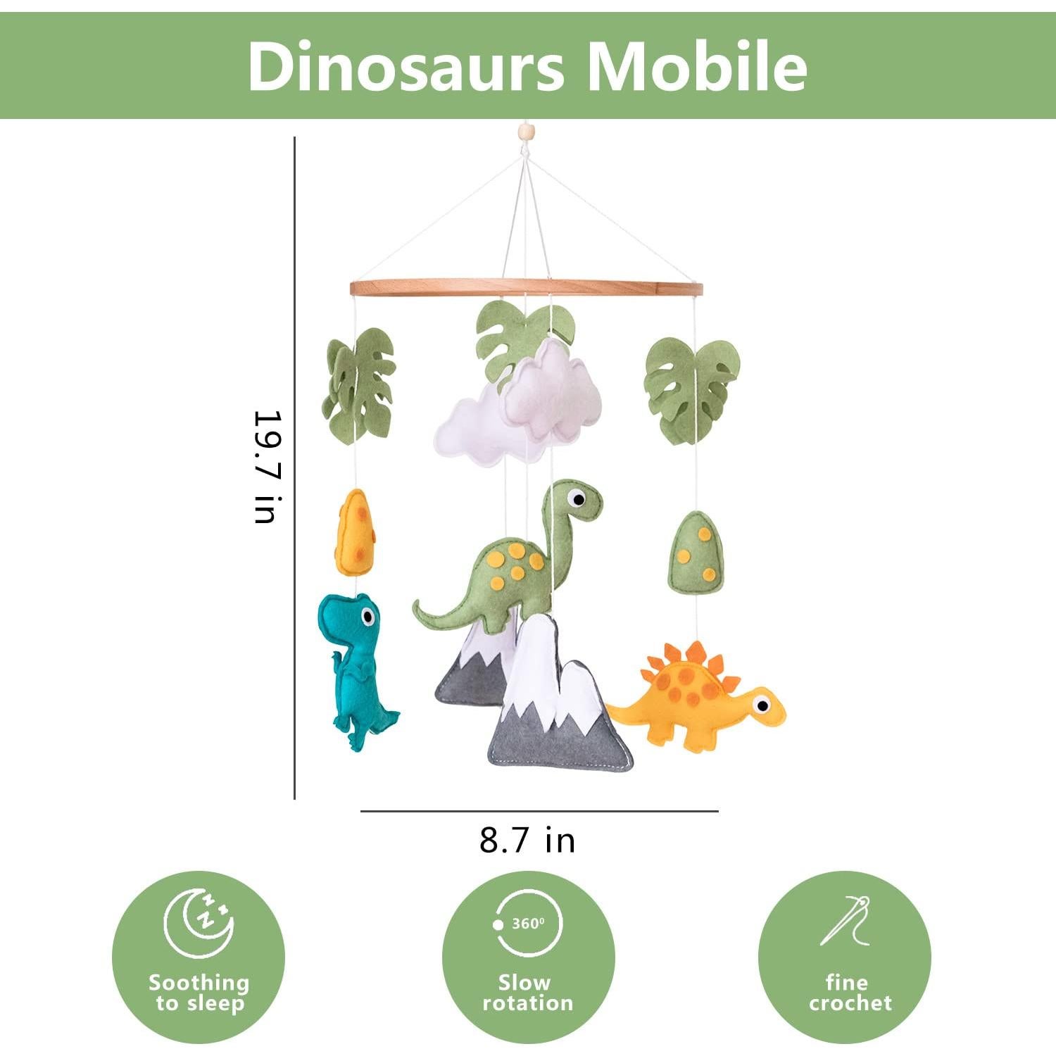 Móvil de Cuna Dinosaurio Vlokup - Fieltro Suave, 25.6x25.1cm