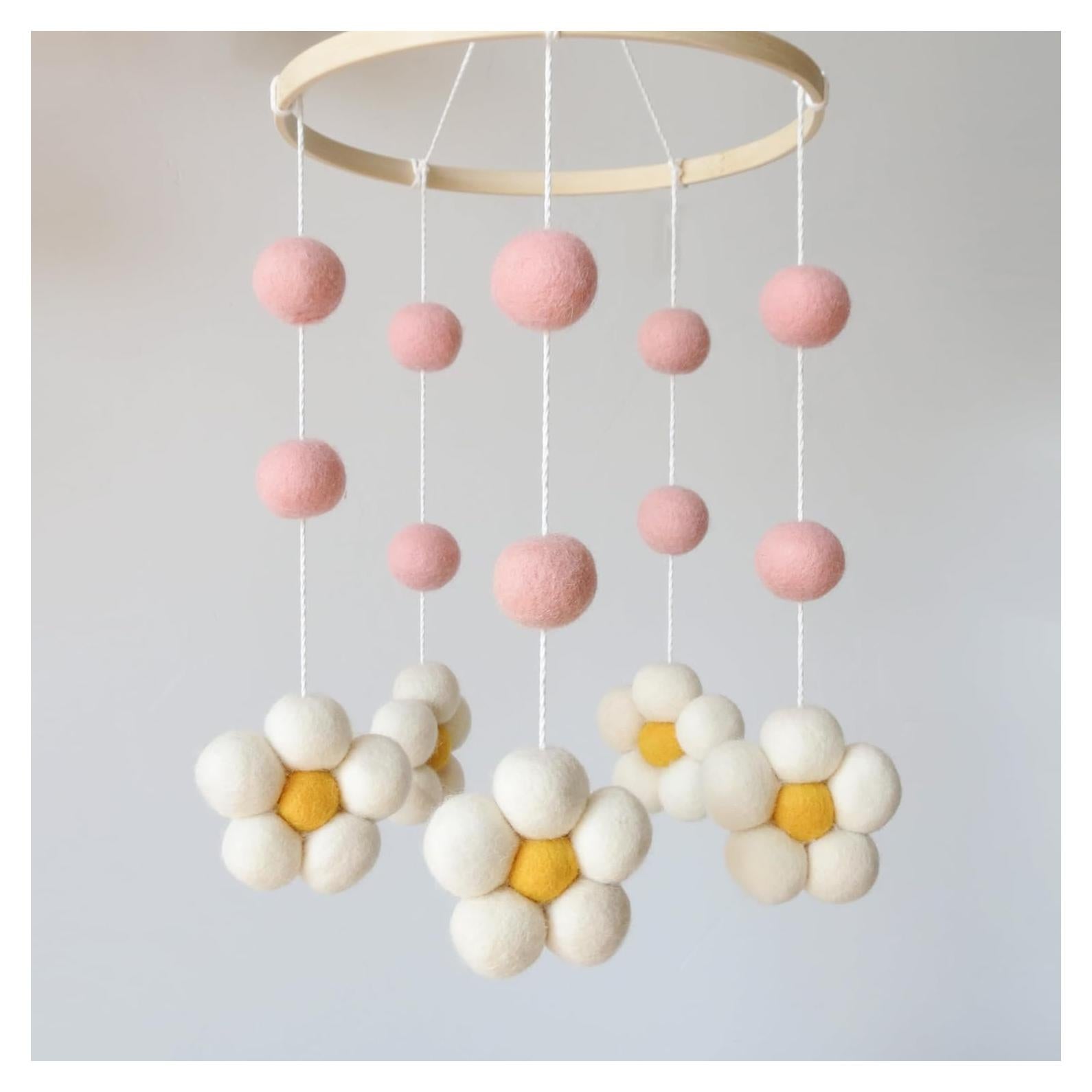 Móvil para Cuna GOUKURLSMA Rosa con Flores de Fieltro