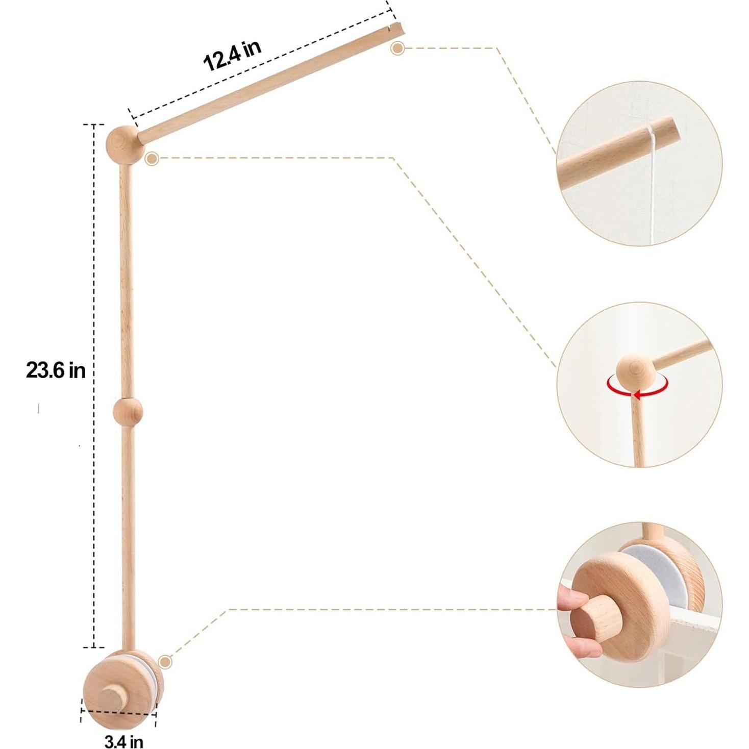 Brazo de Móvil para Cuna Nerdichic - Soporte de Madera 76 cm