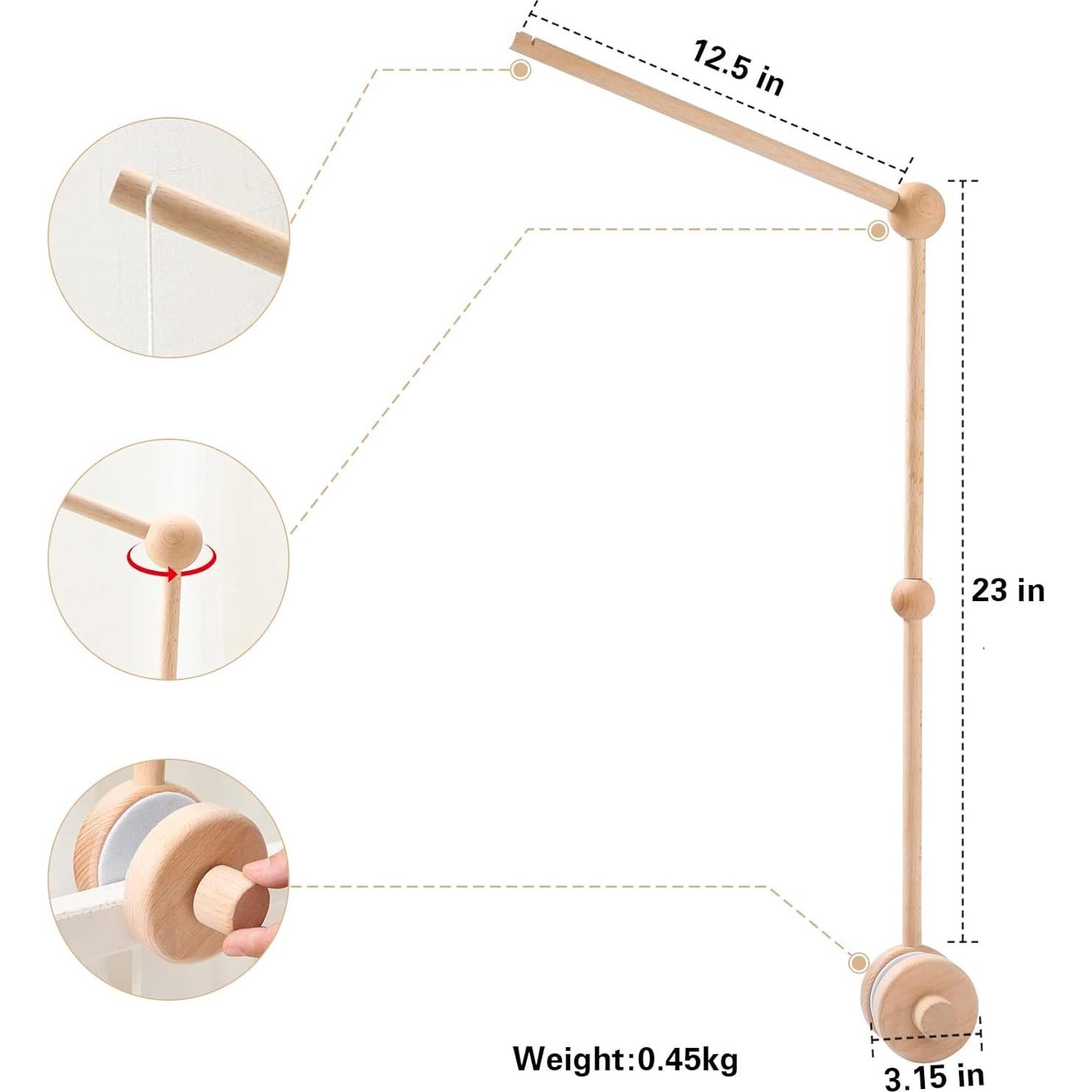 Brazo de Móvil para Cuna HZHT de Madera 76.2 cm Antideslizante