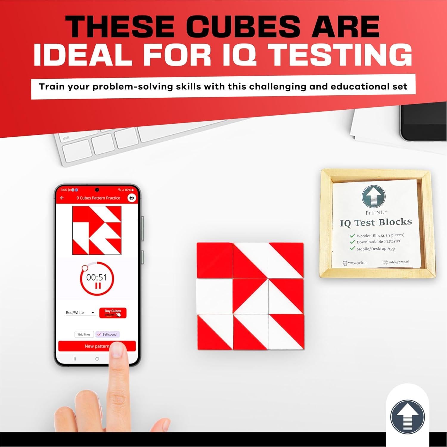 Bloques de Madera PrfcNL IQ Test - 9 Cubos 2.5 cm para Evaluaciones