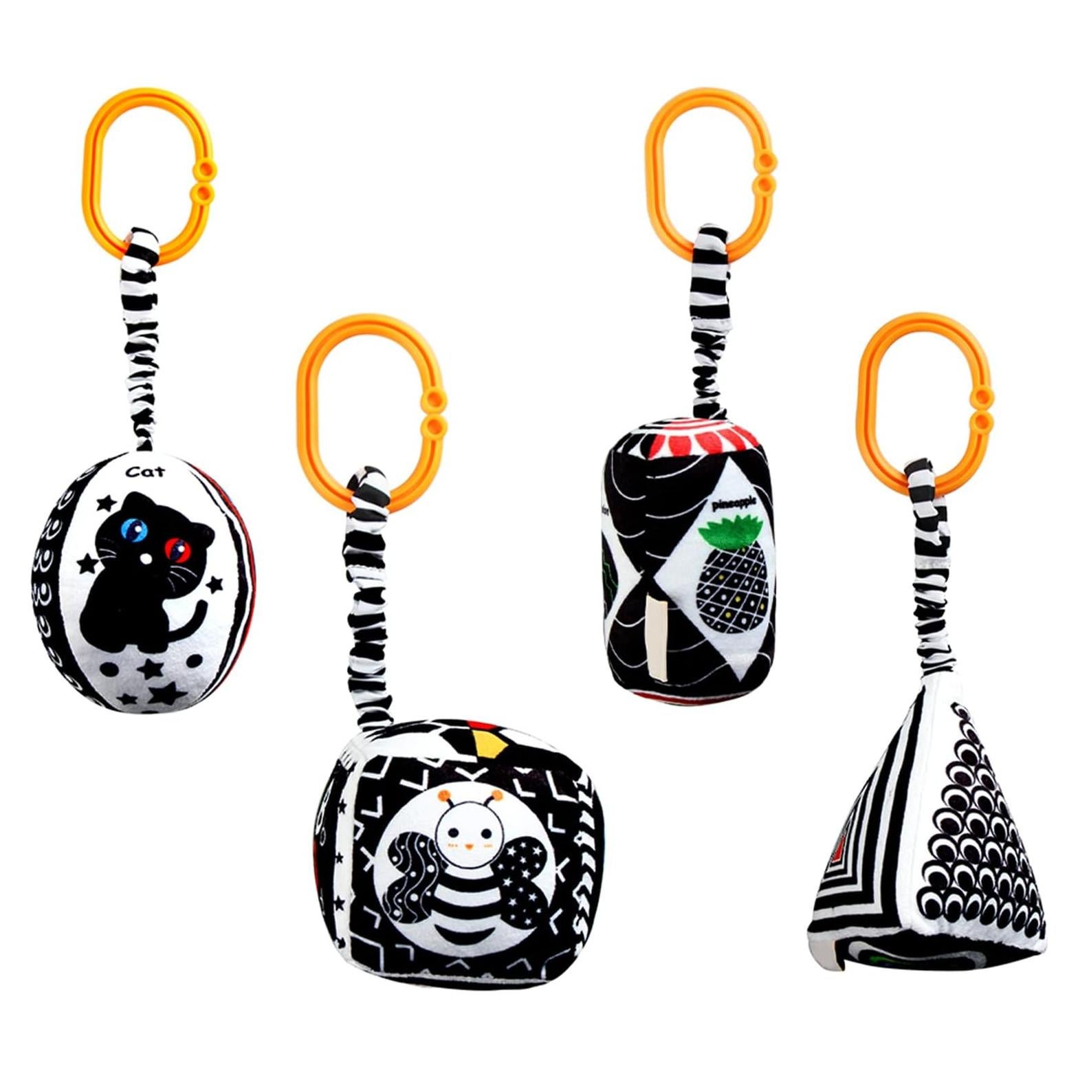 Juguetes Colgantes KAKIBLIN para Bebés - Paquete de 4 en Blanco y Negro