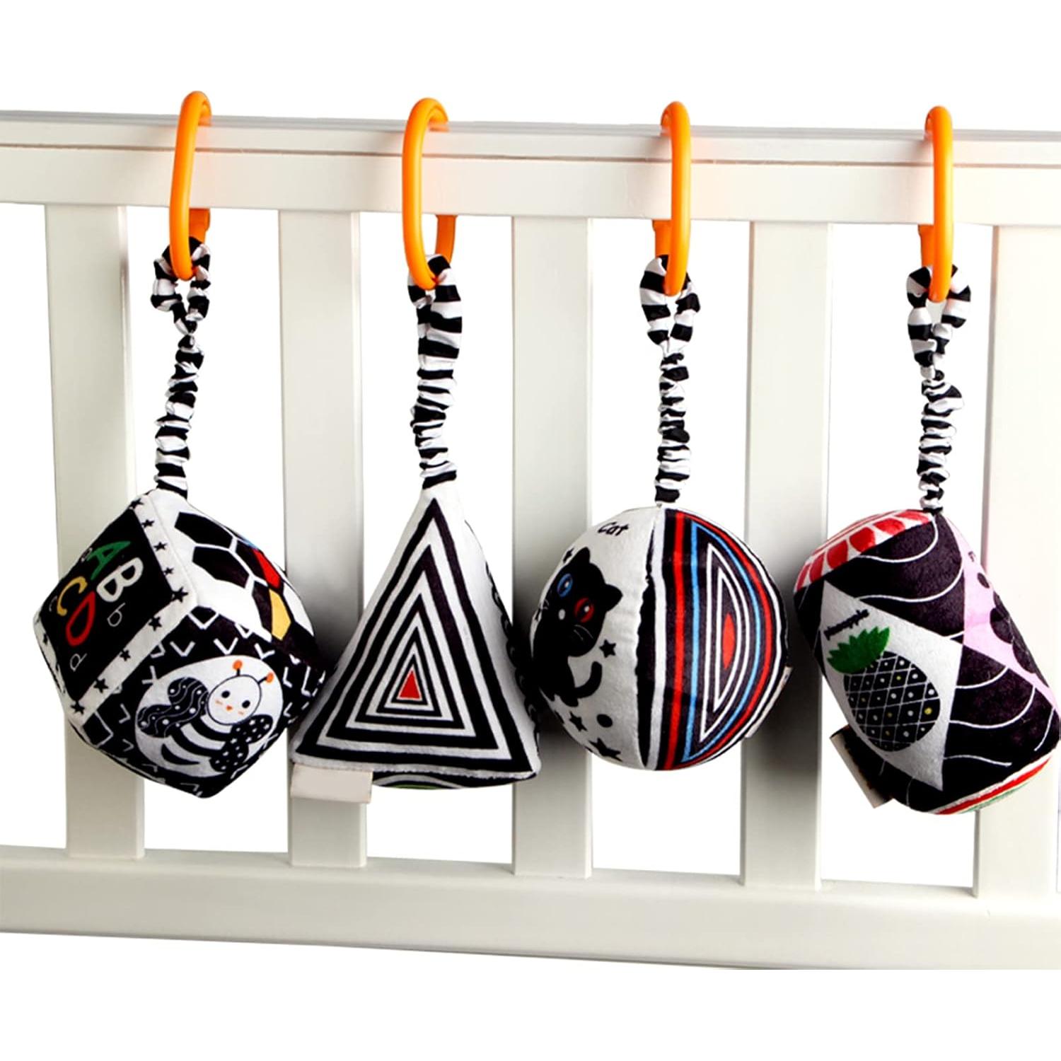 Juguetes Colgantes KAKIBLIN para Bebés - Paquete de 4 en Blanco y Negro
