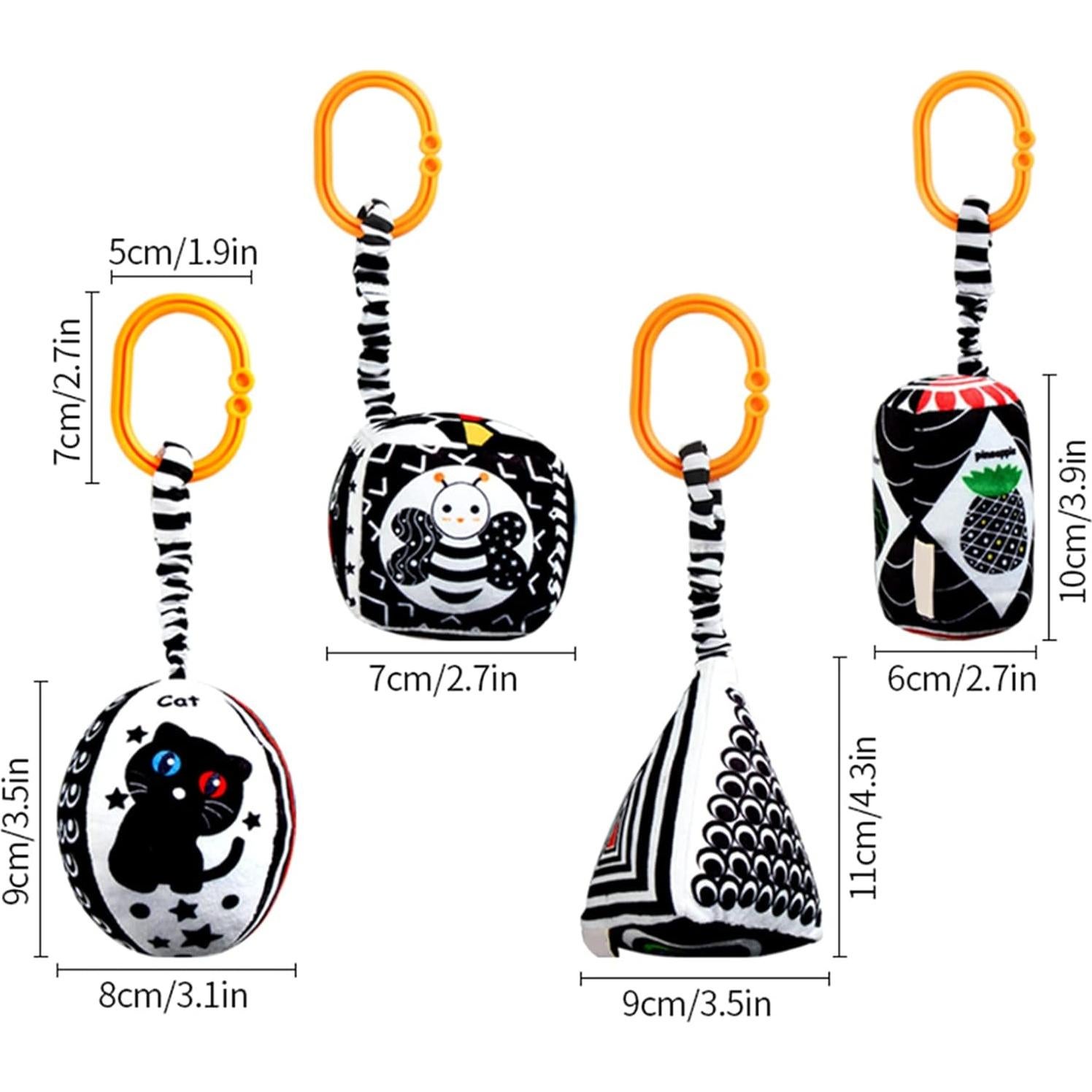 Juguetes Colgantes KAKIBLIN para Bebés - Paquete de 4 en Blanco y Negro