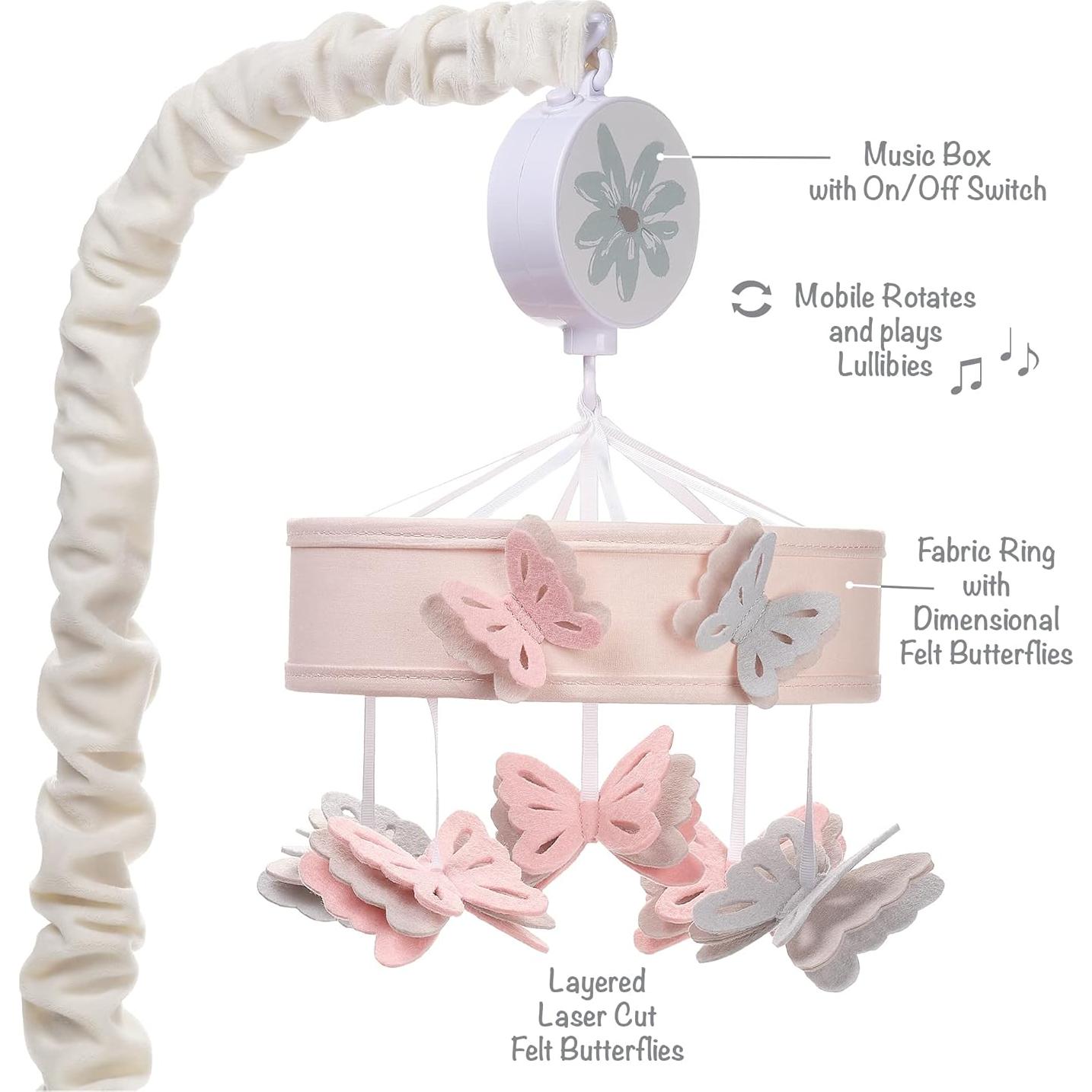 Móvil Musical de Cuna Lambs & Ivy Mariposa Rosa 68.5 cm