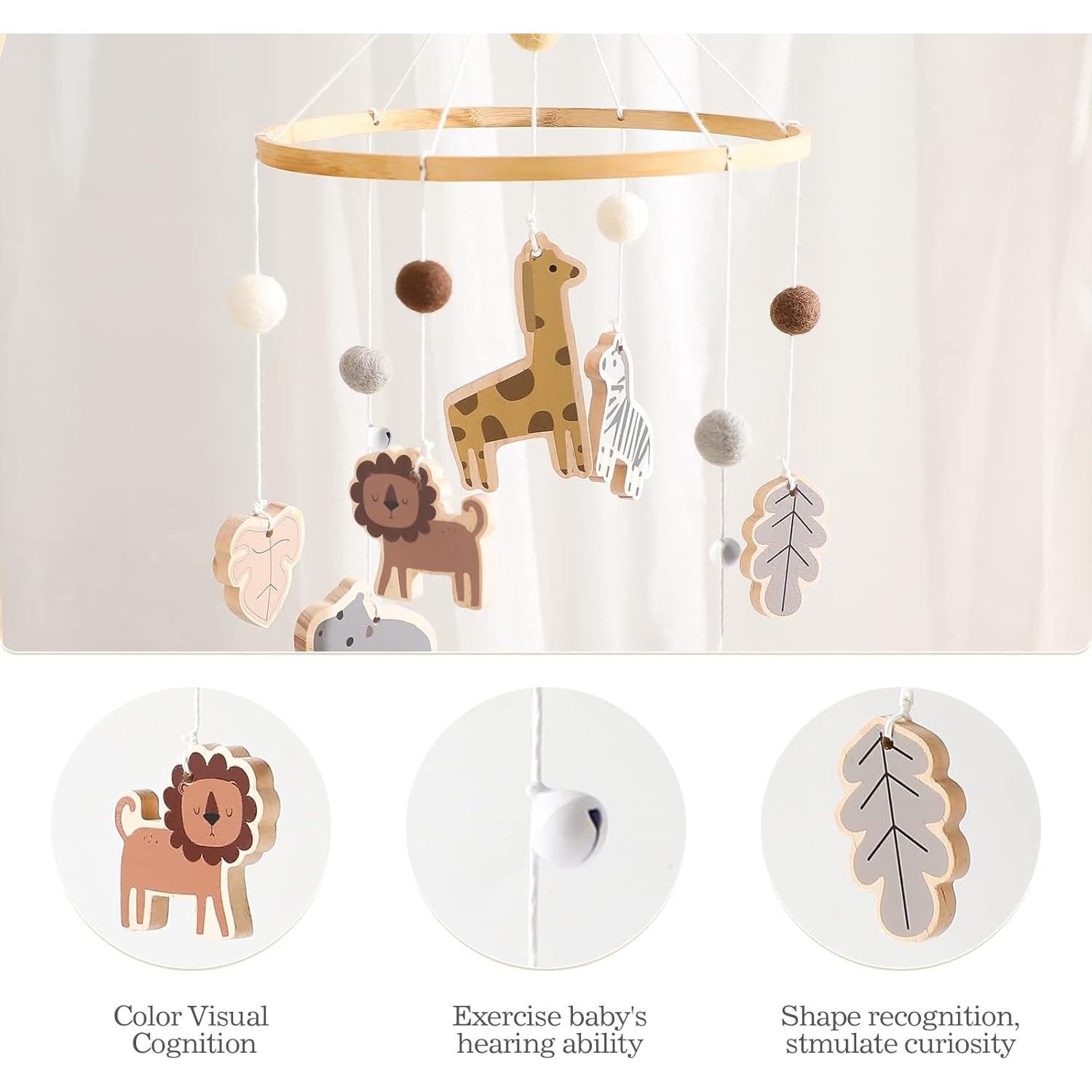 Móvil para Cuna OESSUF de Algodón y Madera, Musical y Luminoso